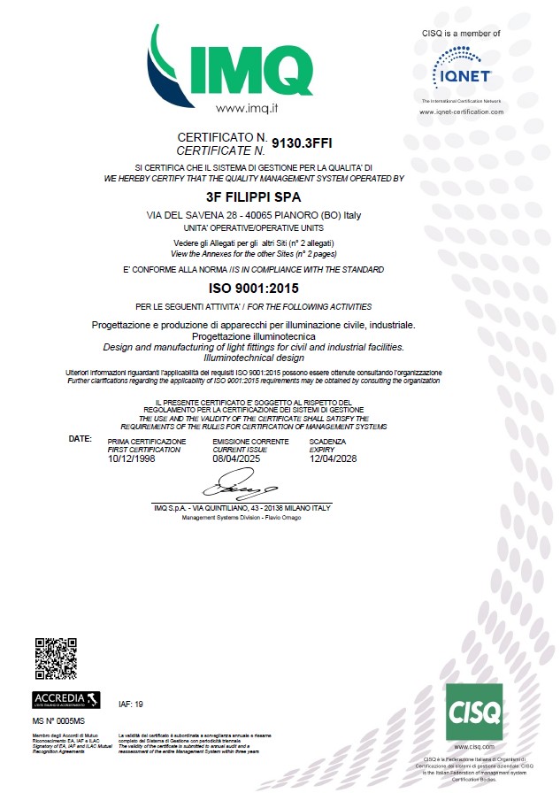 Certificazione n. 9130.3FFI Norma ISO 9001:2015