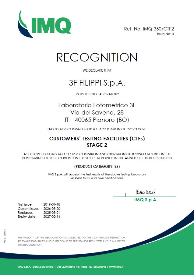 Certificazione Ref. No. IMQ-350/CTF2