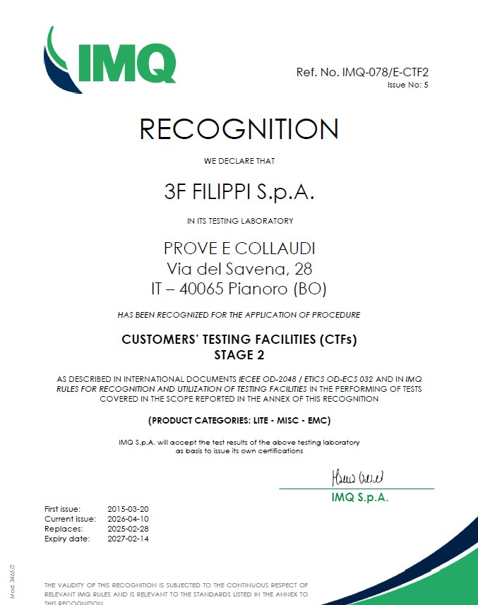 Certificazione Ref. No. IMQ-078/E-CTF2