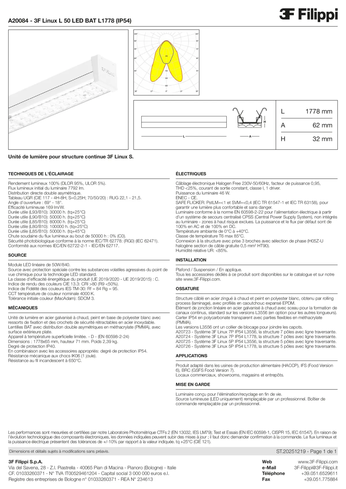 A20084 - 3F Linux L 50 LED BAT L1778 (IP54) - Datasheet - fr