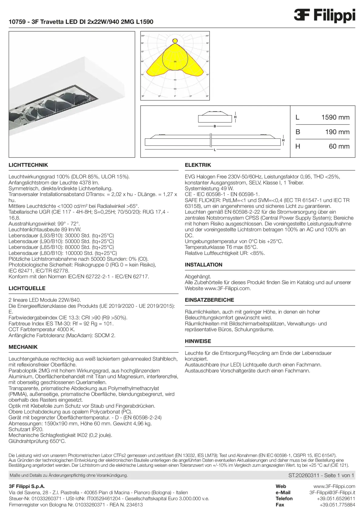 10759 - 3F Travetta LED DI 2x22W-940 2MG L1590 - Datasheet - de