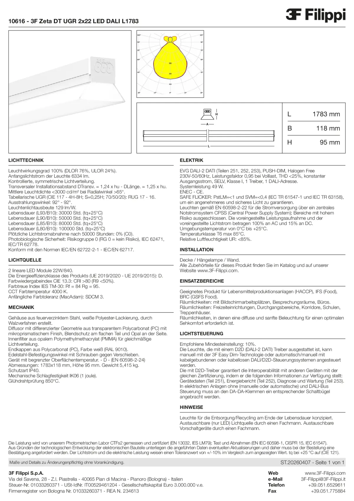 10616 - 3F Zeta DT UGR 2x22 LED DALI L1783 - Datasheet - de