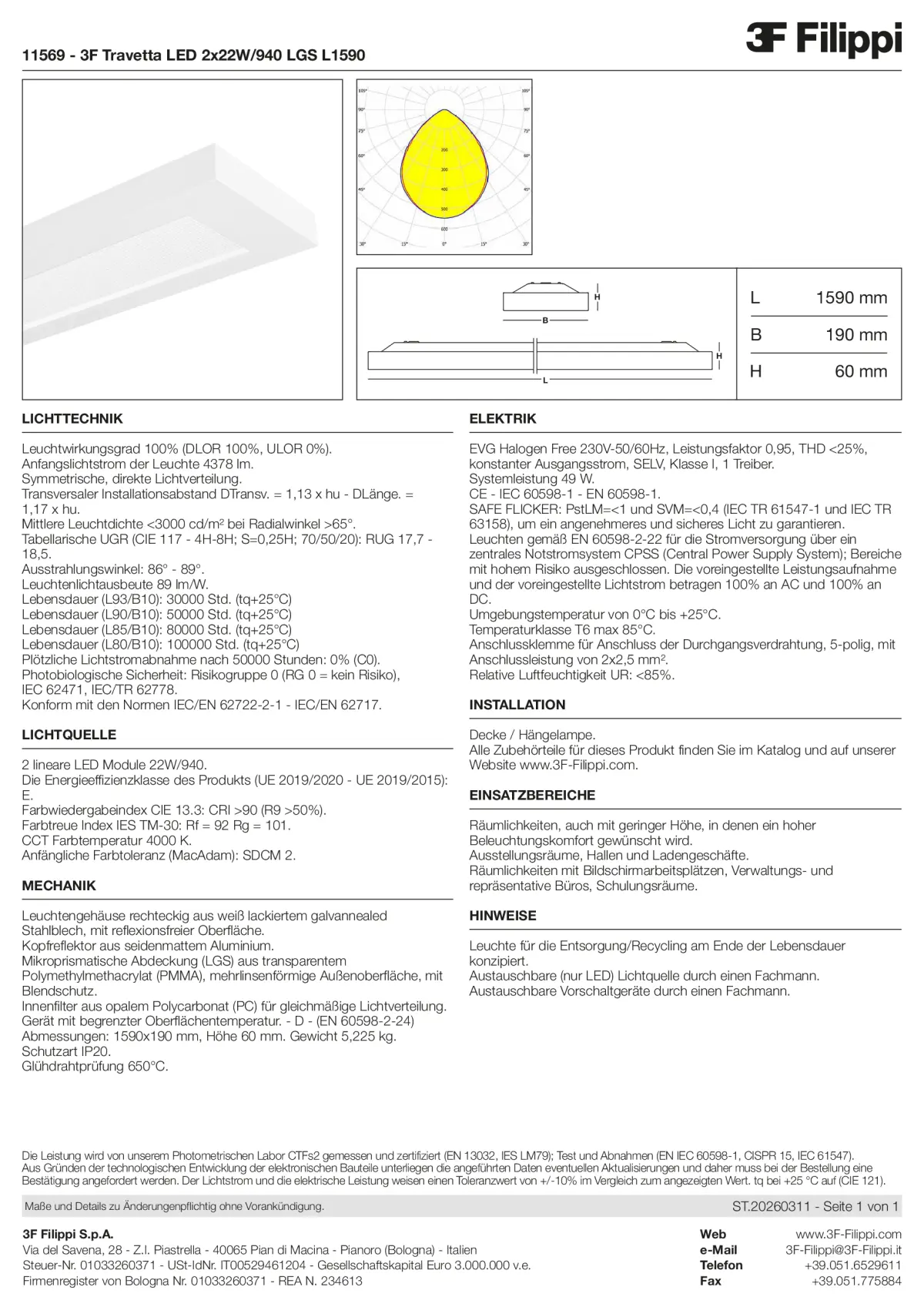 11569 - 3F Travetta LED 2x22W-940 LGS L1590 - Datasheet - de