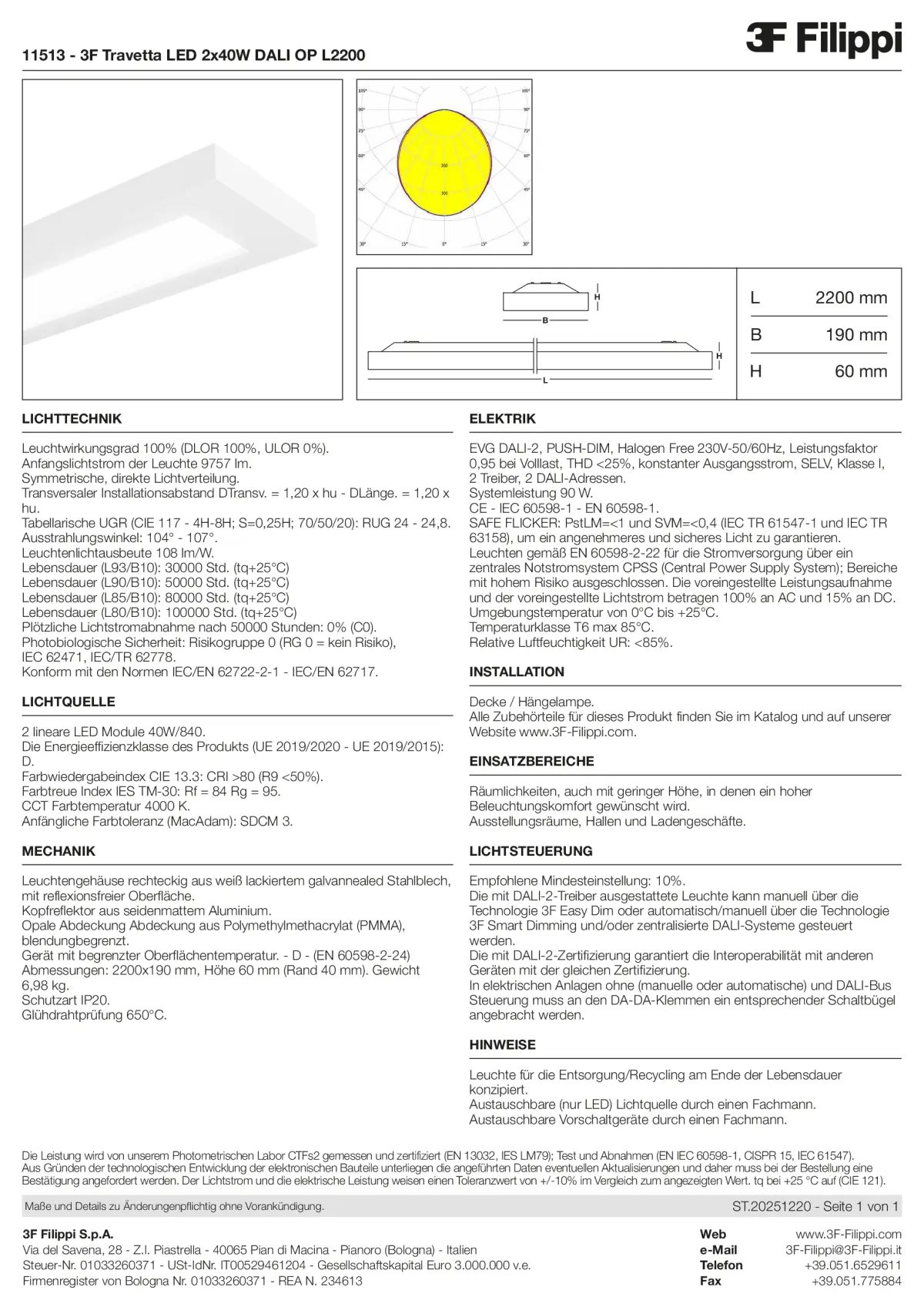 11513 - 3F Travetta LED 2x40W DALI OP L2200 - Datasheet - de