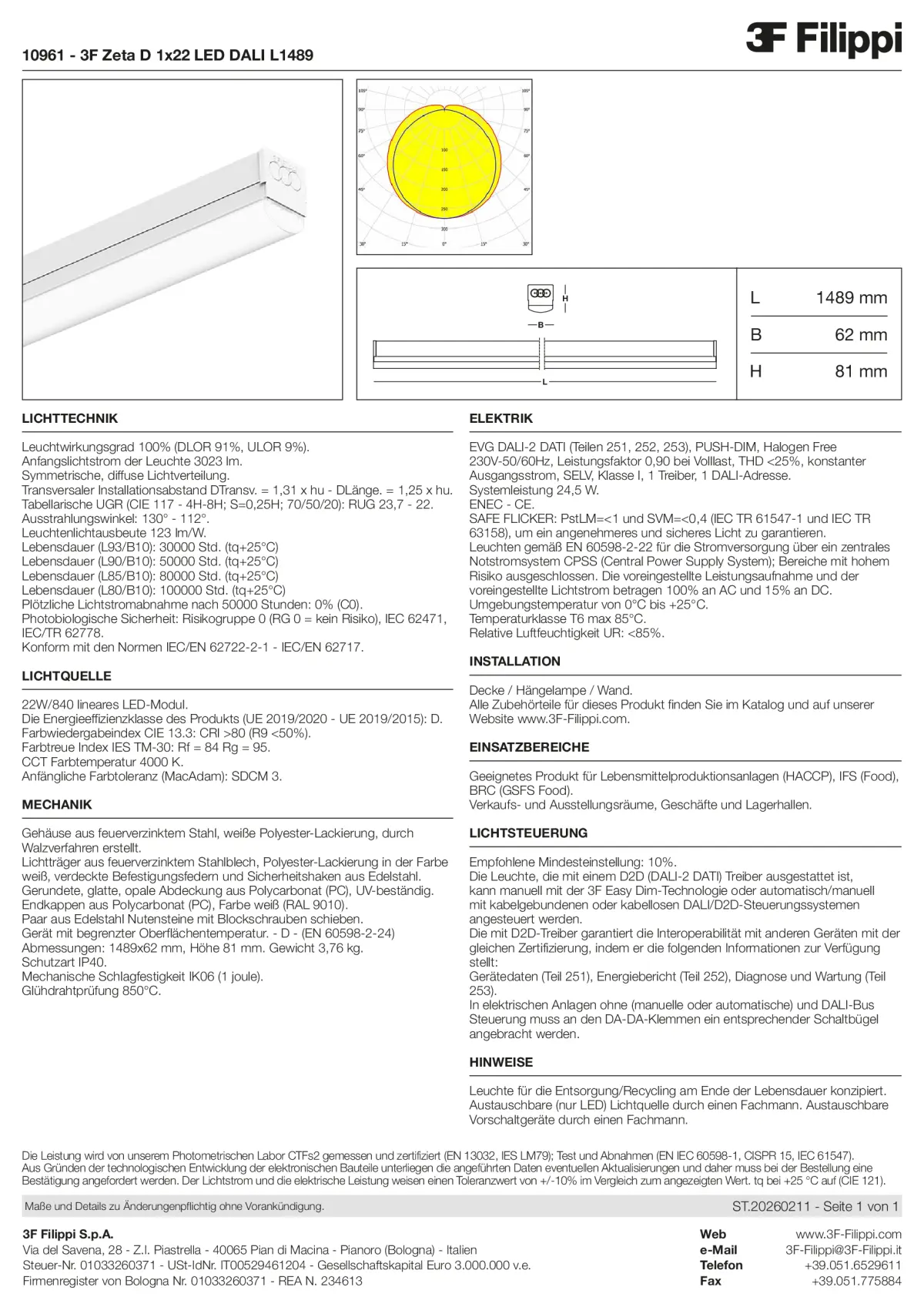 10961 - 3F Zeta D 1x22 LED DALI L1489 - Datasheet - de
