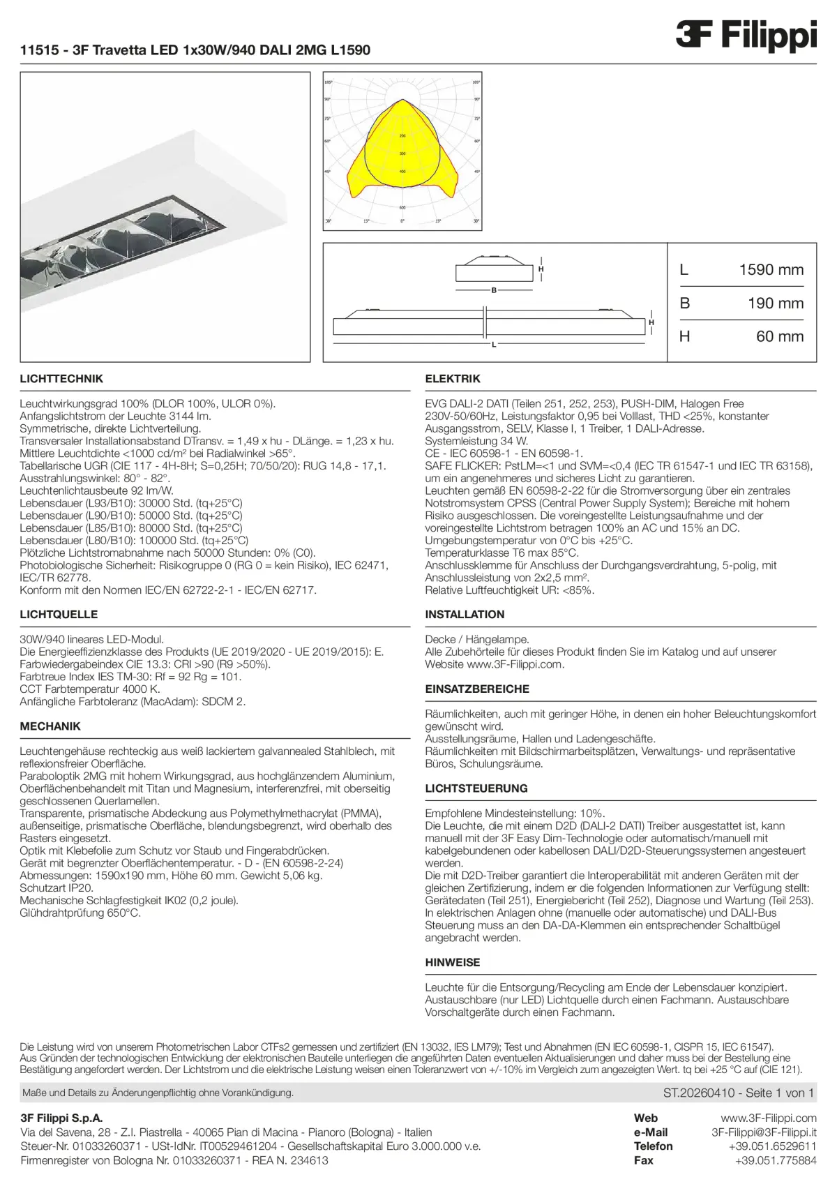 11515 - 3F Travetta LED 1x30W-940 DALI 2MG L1590 - Datasheet - de