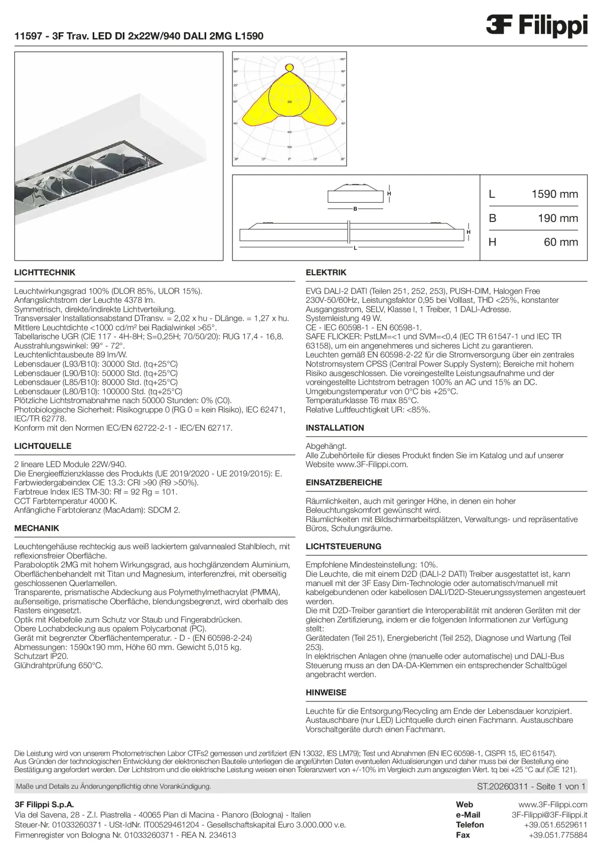 11597 - 3F Trav. LED DI 2x22W-940 DALI 2MG L1590 - Datasheet - de