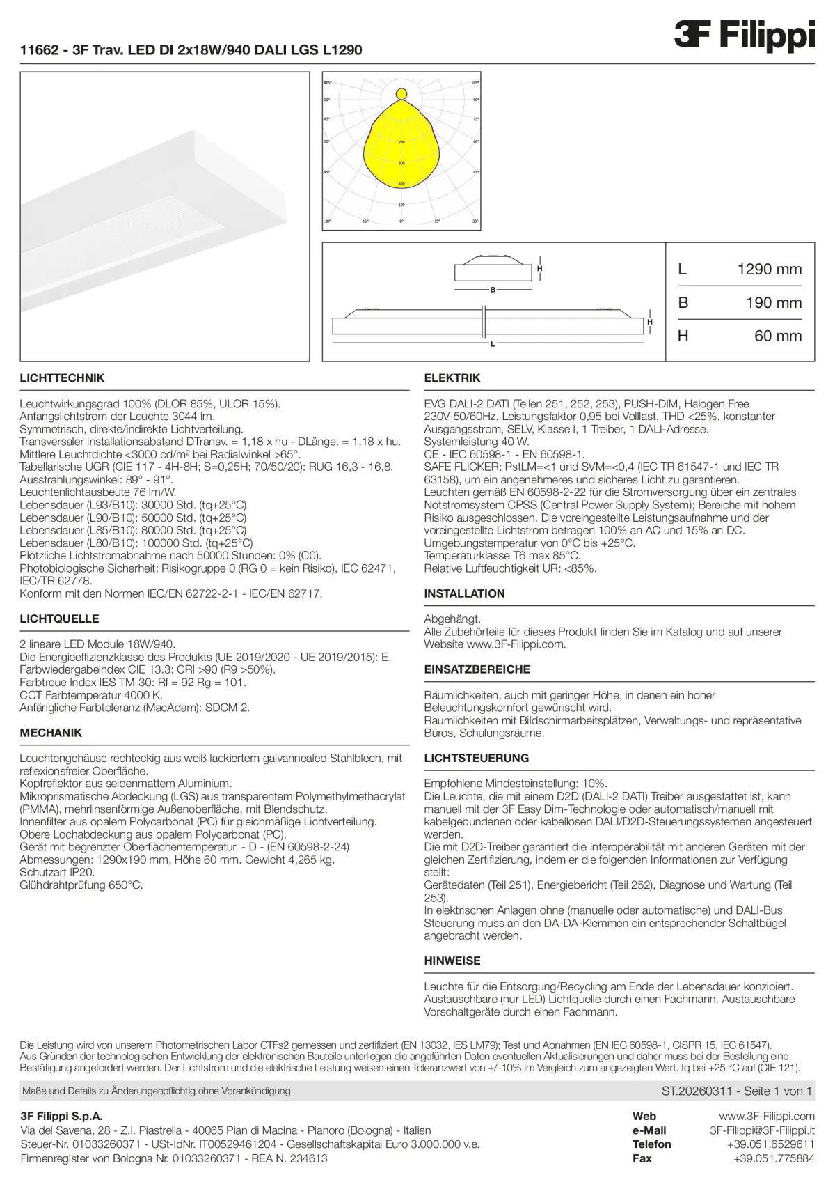 11662 - 3F Trav. LED DI 2x18W-940 DALI LGS L1290 - Datasheet - de