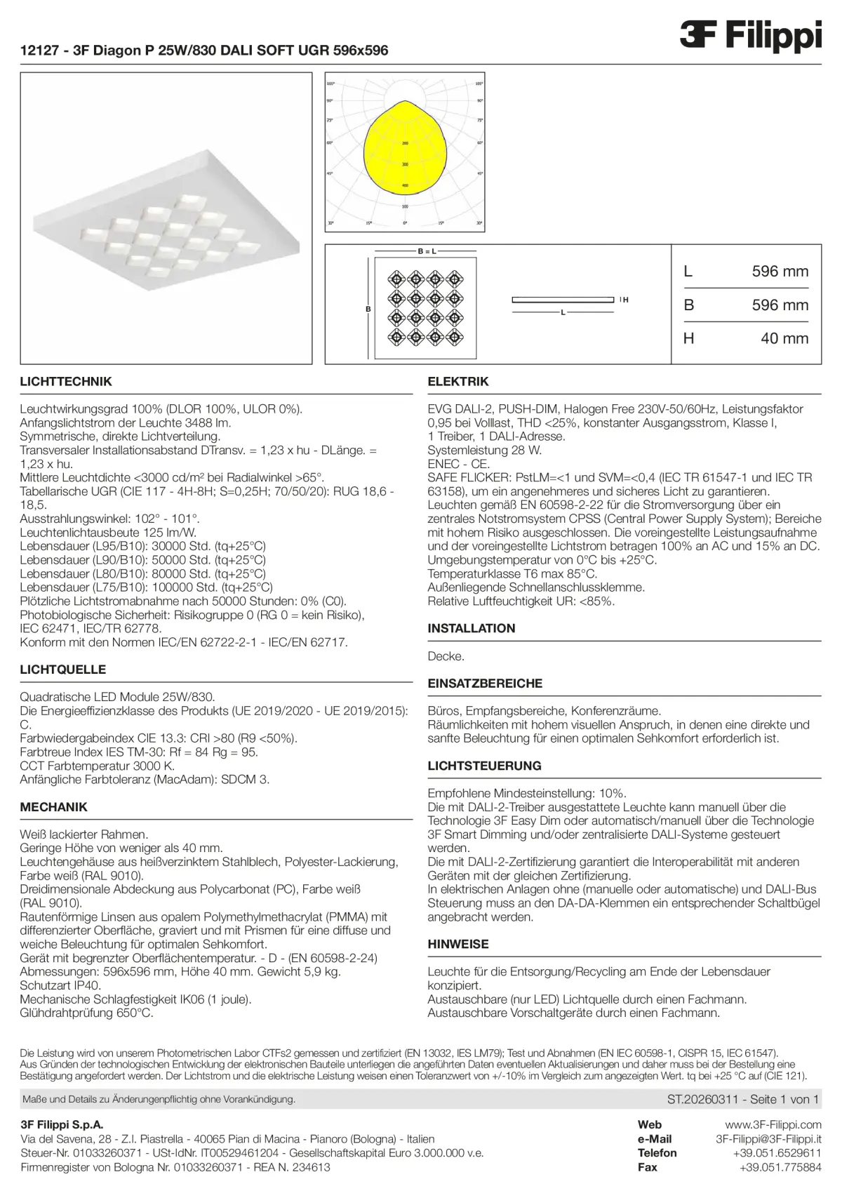 12127 - 3F Diagon P 25W-830 DALI SOFT UGR 596x596 - Datasheet - de
