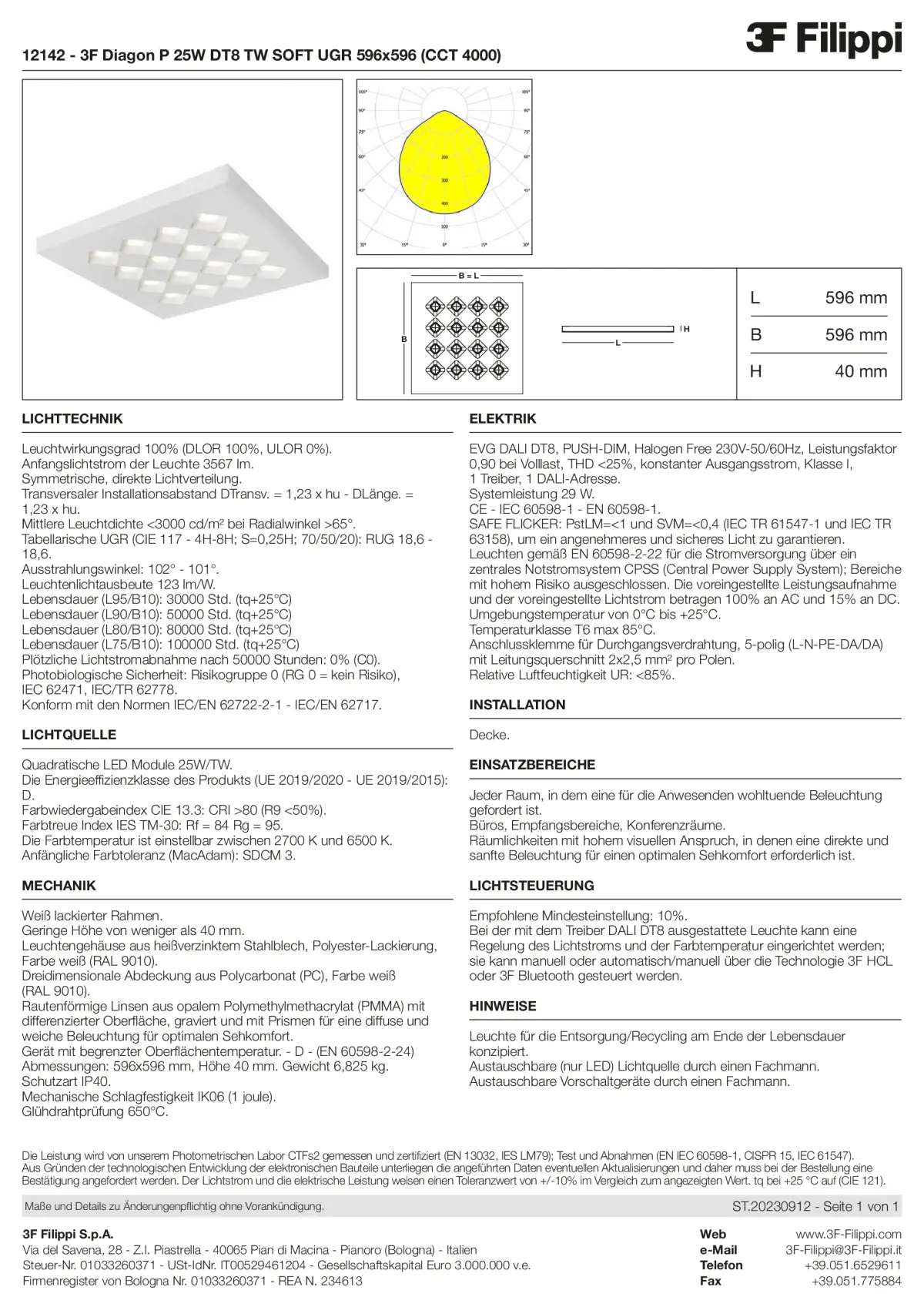 12142 - 3F Diagon P 25W DT8 TW SOFT UGR 596x596 (CCT 4000) - Datasheet - de
