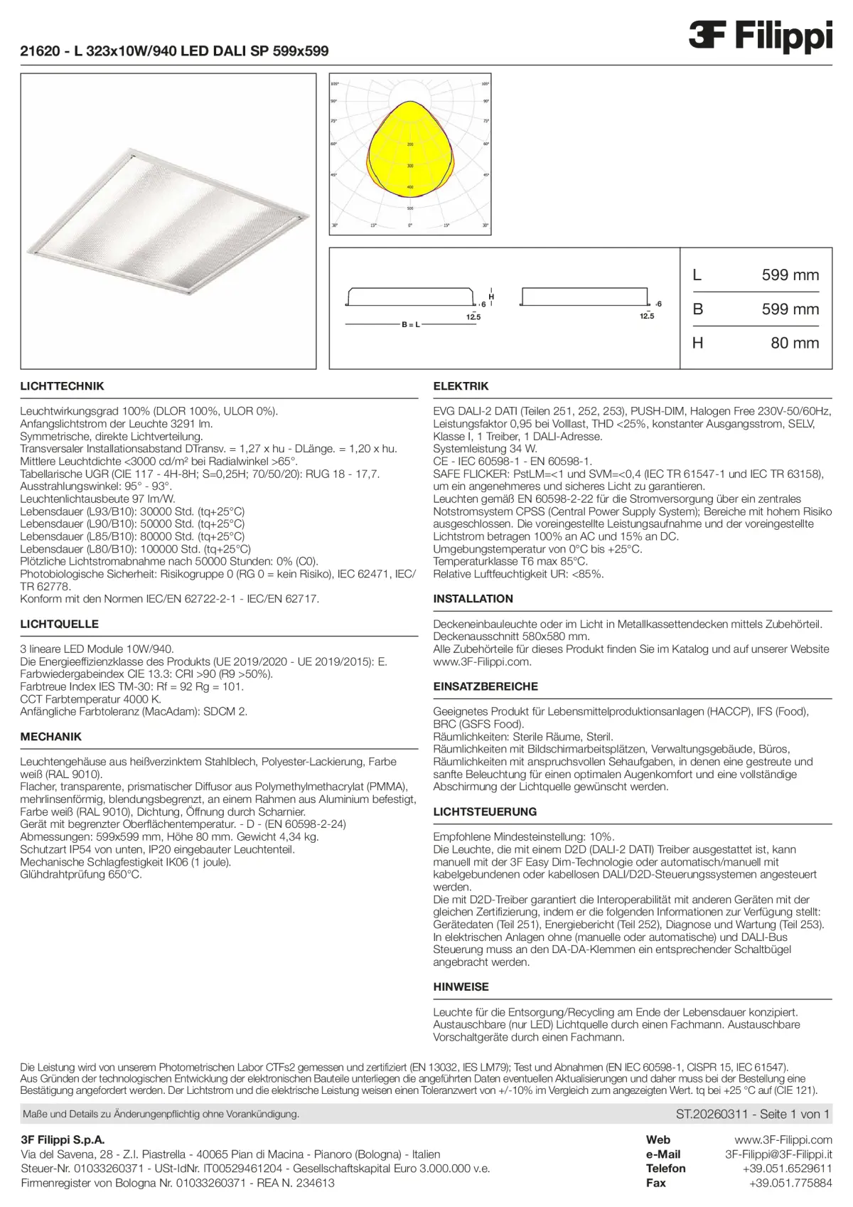 21620 - L 323x10W-940 LED DALI SP 599x599 - Datasheet - de