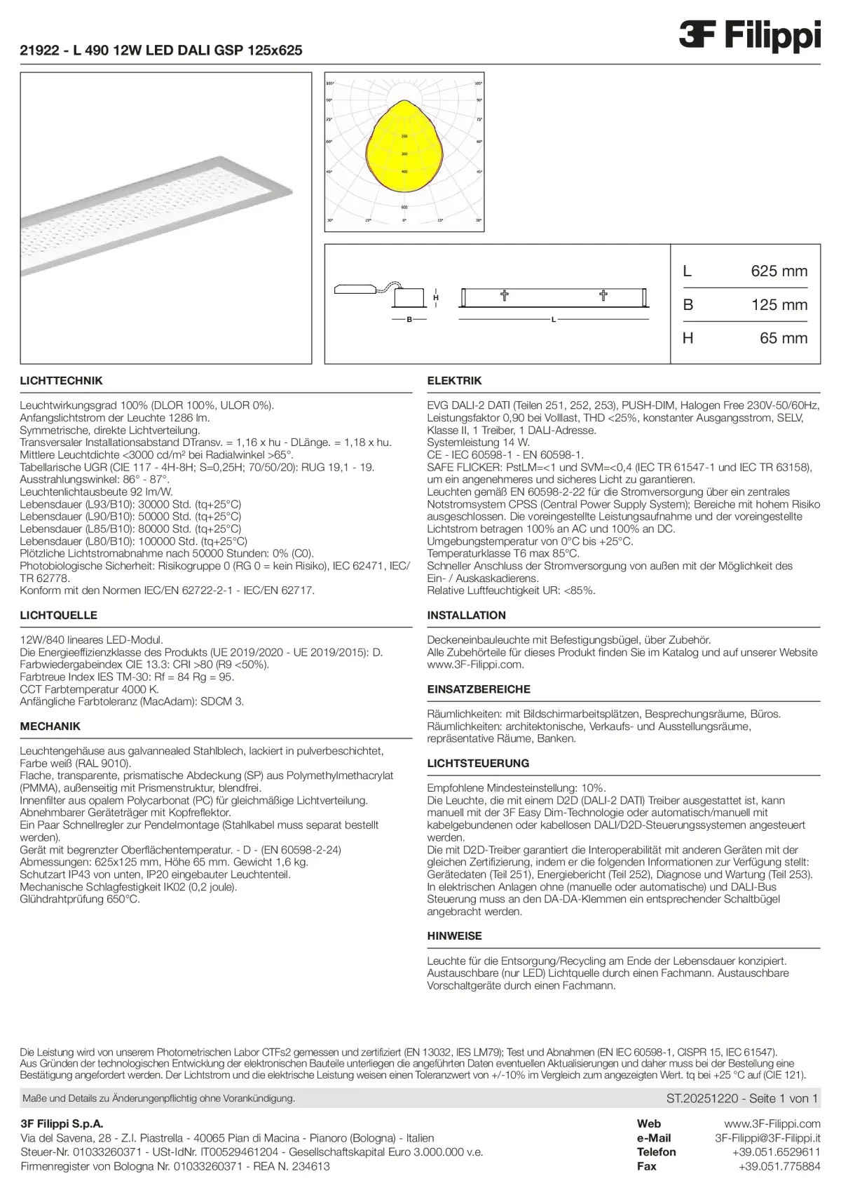 21922 - L 490 12W LED DALI GSP 125x625 - Datasheet - de