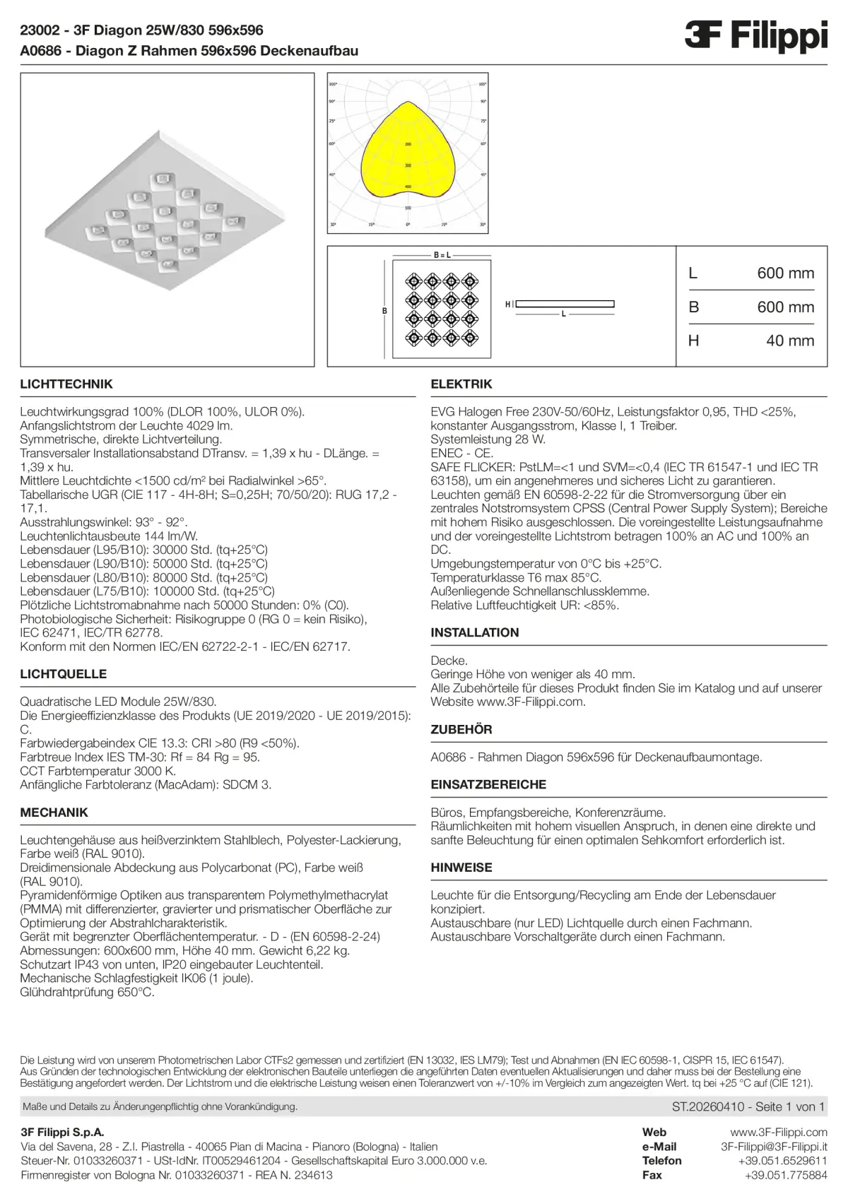 23002+A0686 - 3F Diagon 25W-830 596x596 + Corn.plaf. - Datasheet - de