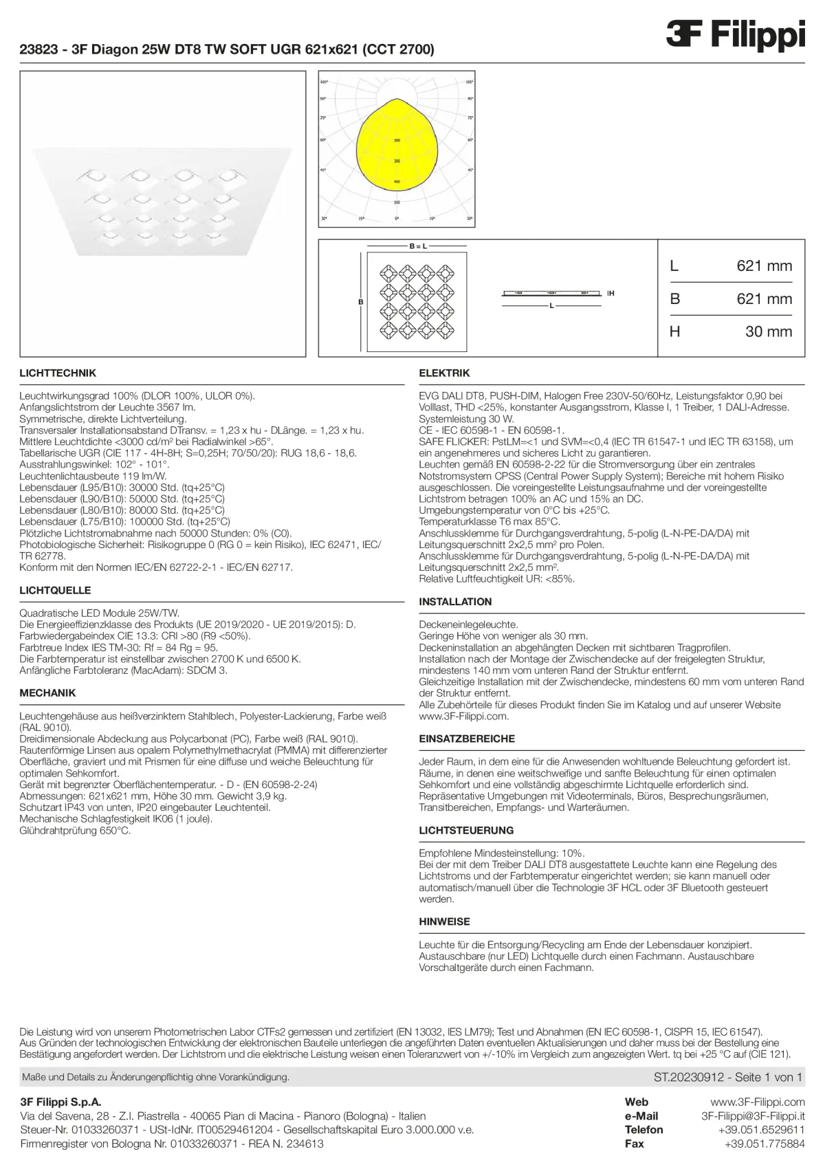23823 - 3F Diagon 25W DT8 TW SOFT UGR 621x621 (CCT 2700) - Datasheet - de
