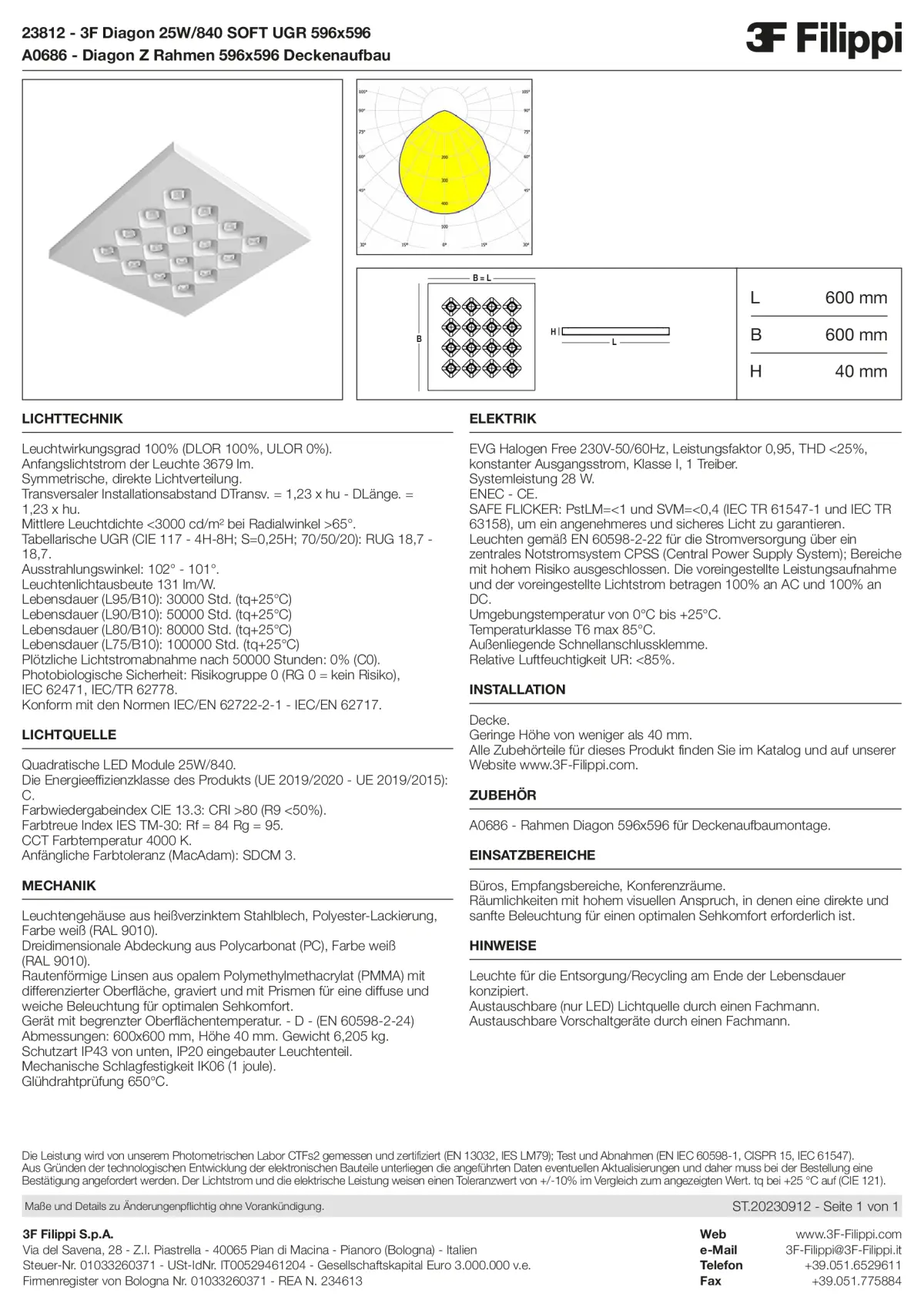 23812+A0686 - 3F Diagon 25W-840 SOFT UGR 596x596 + Corn.plaf. - Datasheet - de