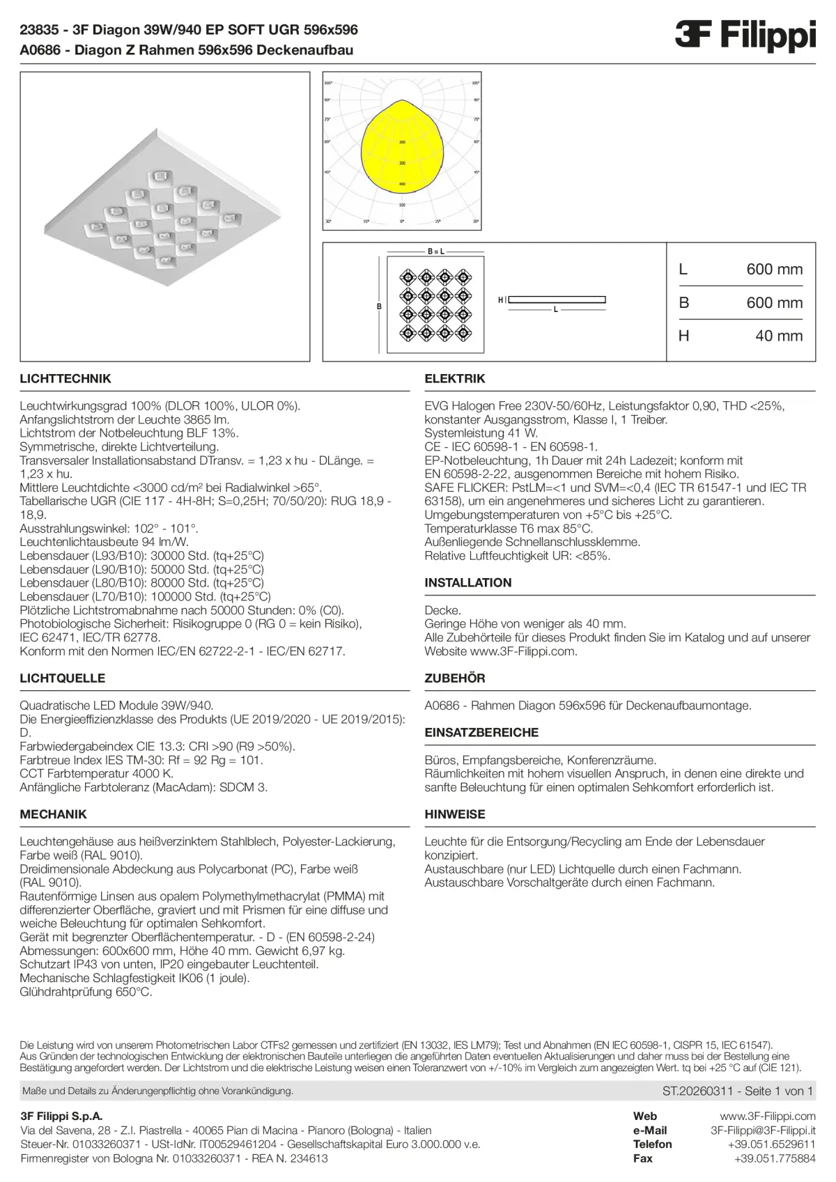 23835+A0686 - 3F Diagon 39W-940 EP SOFT UGR 596x596 + Corn.plaf. - Datasheet - de