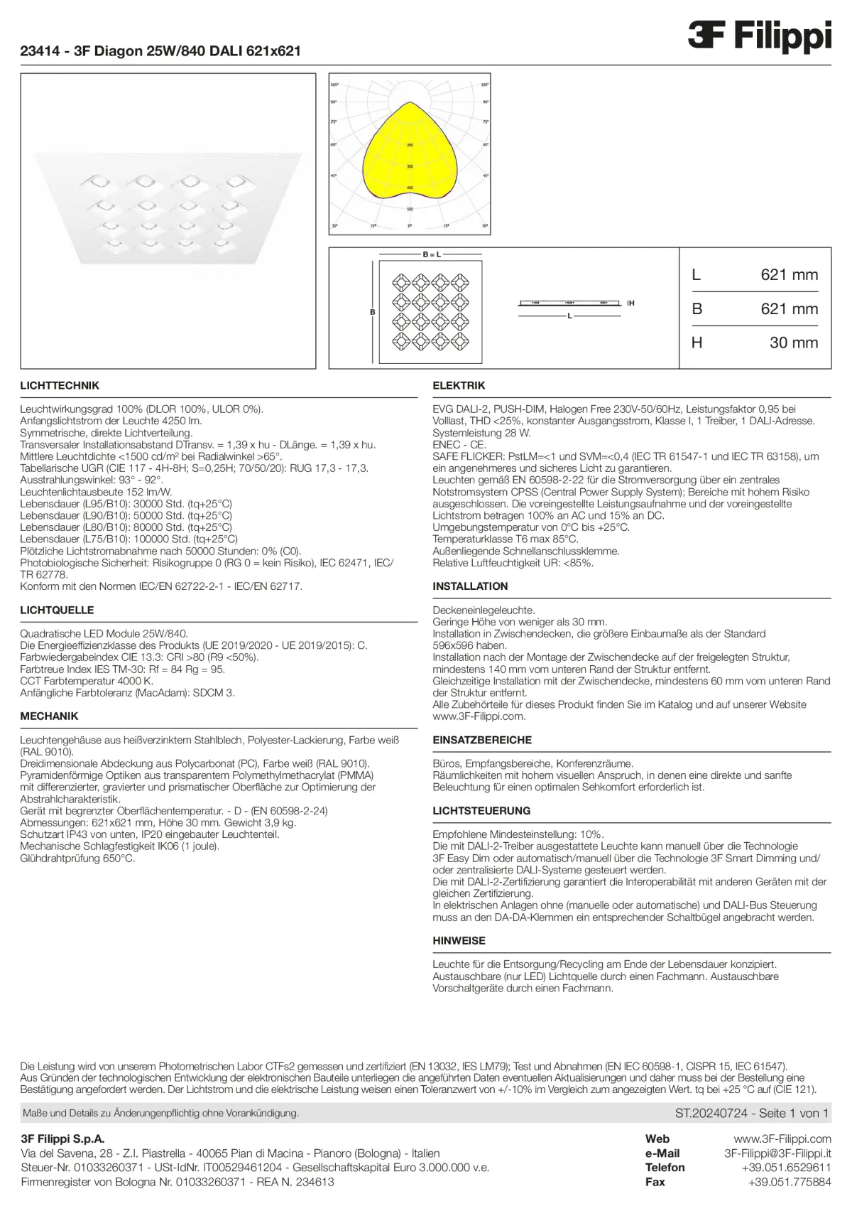 23414 - 3F Diagon 25W-840 DALI 621x621 - Datasheet - de