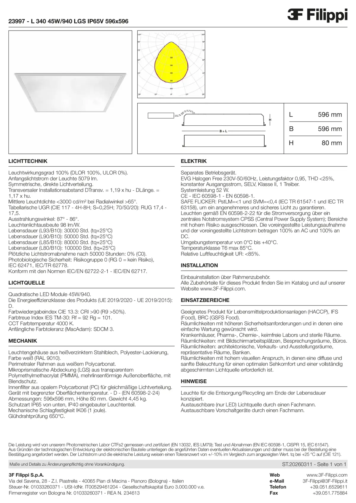 23997 - L 340 45W-940 LGS IP65V 596x596 - Datasheet - de