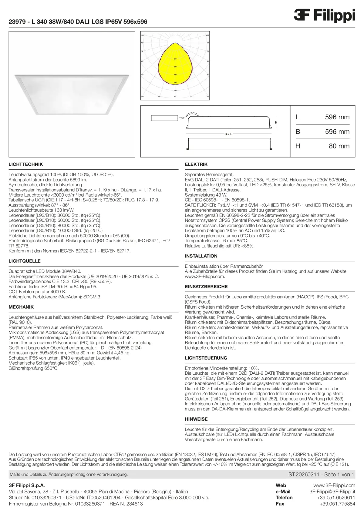 23979 - L 340 38W-840 DALI LGS IP65V 596x596 - Datasheet - de