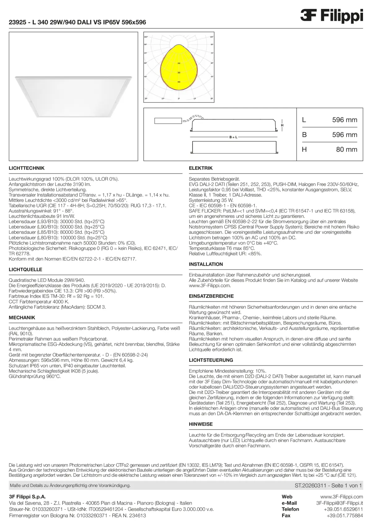 23925 - L 340 29W-940 DALI VS IP65V 596x596 - Datasheet - de