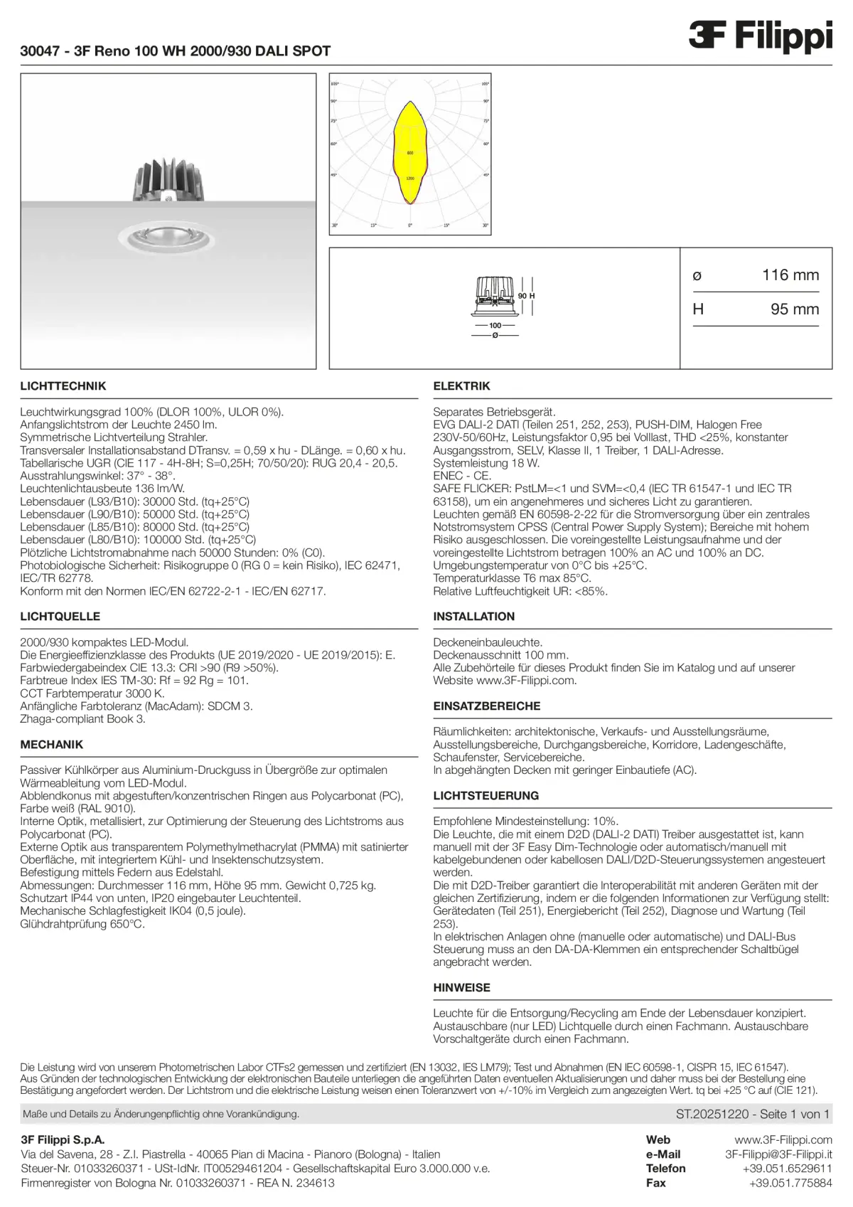 30047 - 3F Reno 100 WH 2000-930 DALI SPOT - Datasheet - de