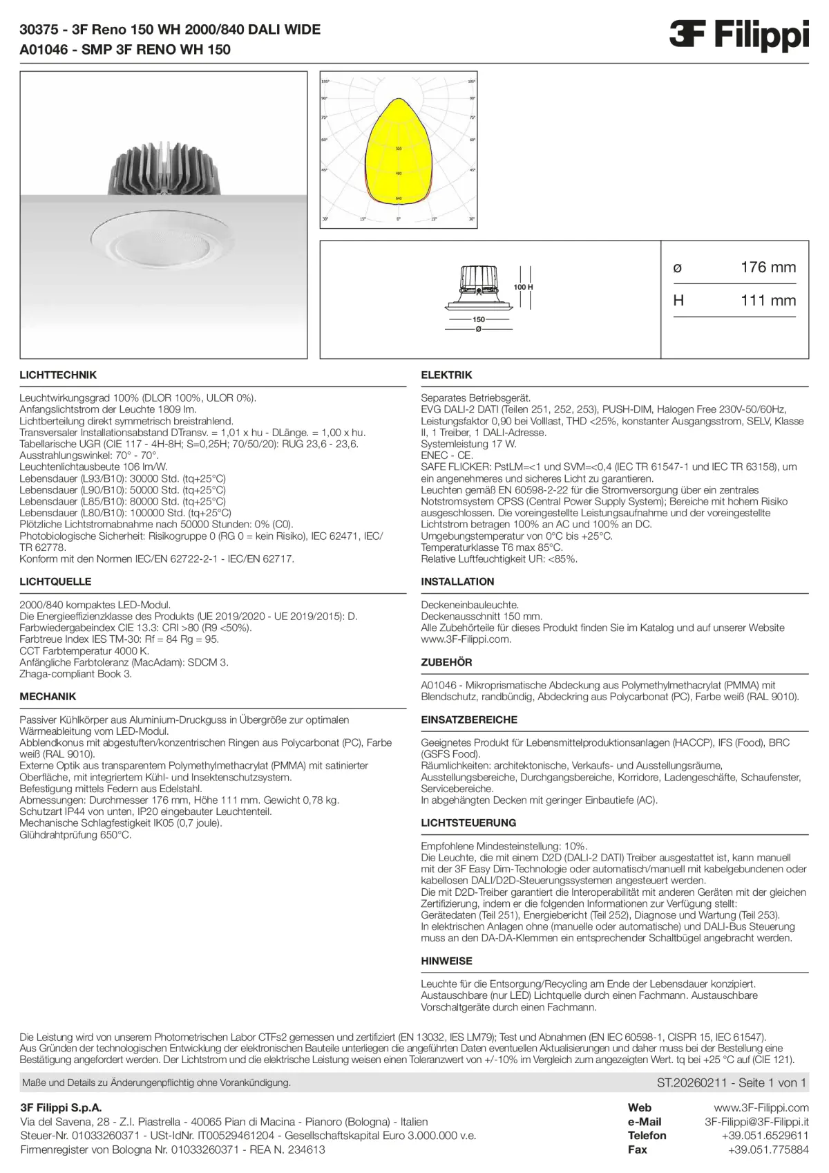 30375+A01046 - 3F Reno 150 WH 2000-840 DALI WIDE + SMP WH - Datasheet - de