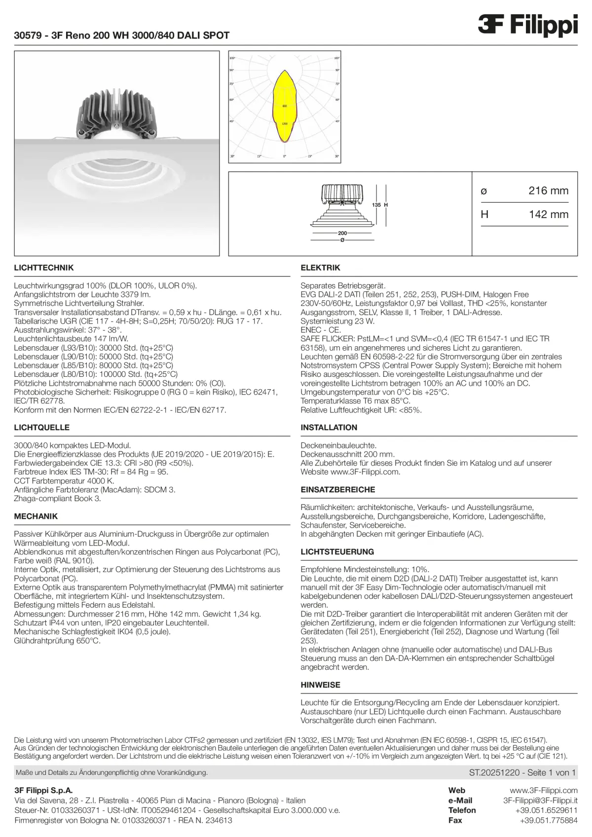 30579 - 3F Reno 200 WH 3000-840 DALI SPOT - Datasheet - de