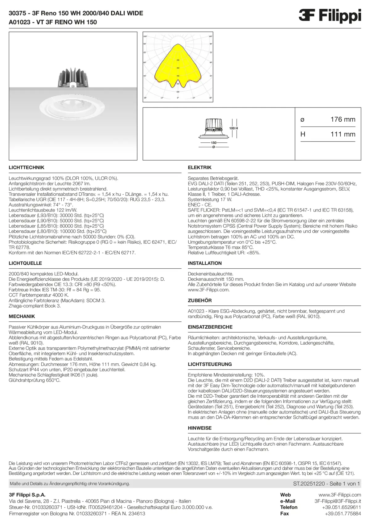 30375+A01023 - 3F Reno 150 WH 2000-840 DALI WIDE + VT WH - Datasheet - de