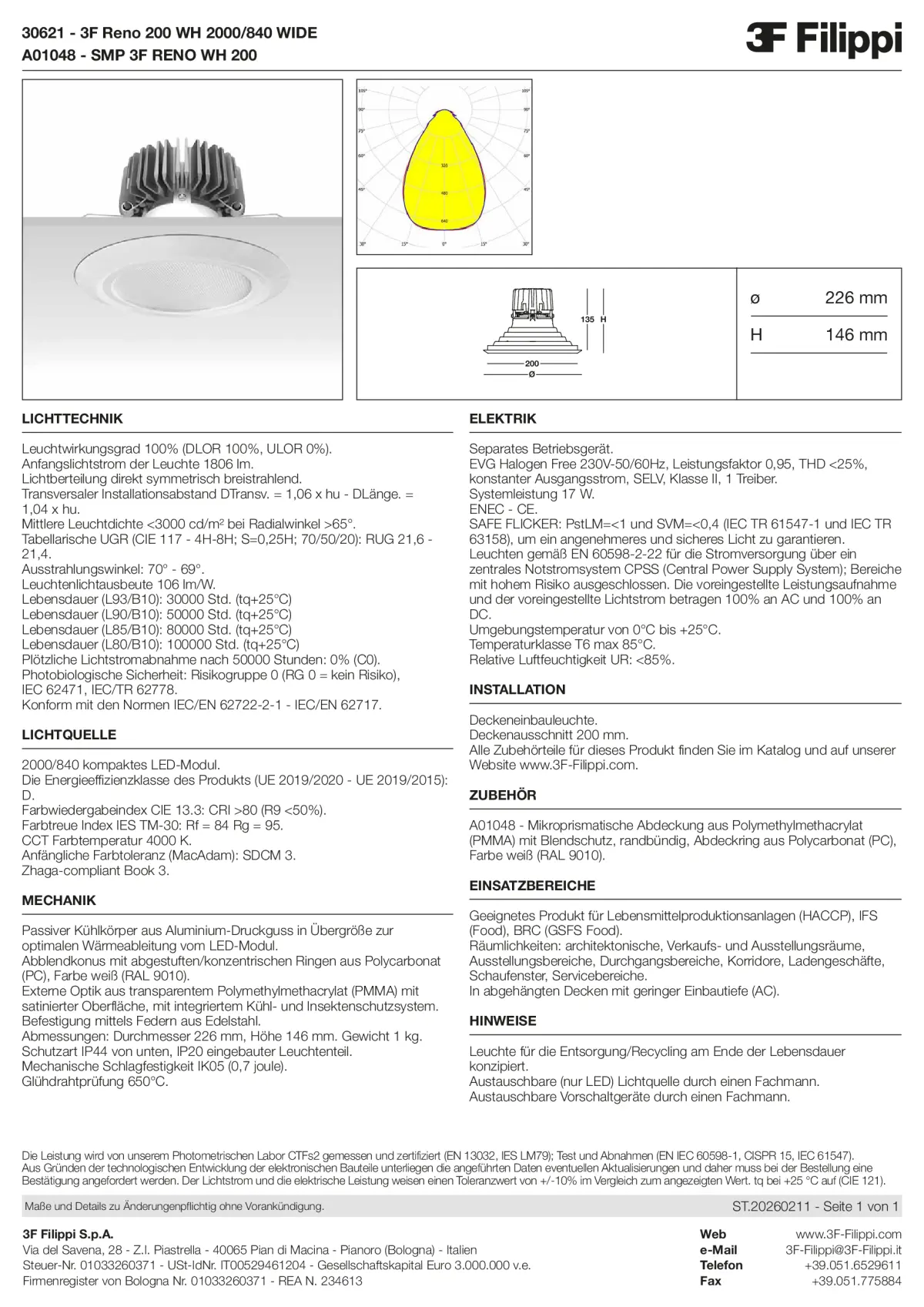 30621+A01048 - 3F Reno 200 WH 2000-840 WIDE + SMP WH - Datasheet - de