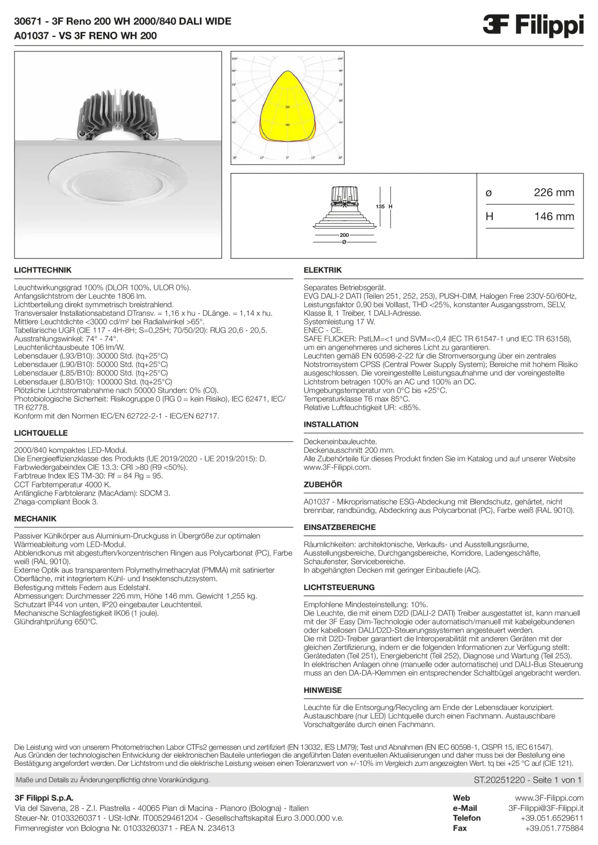 30671+A01037 - 3F Reno 200 WH 2000-840 DALI WIDE + VS WH - Datasheet - de