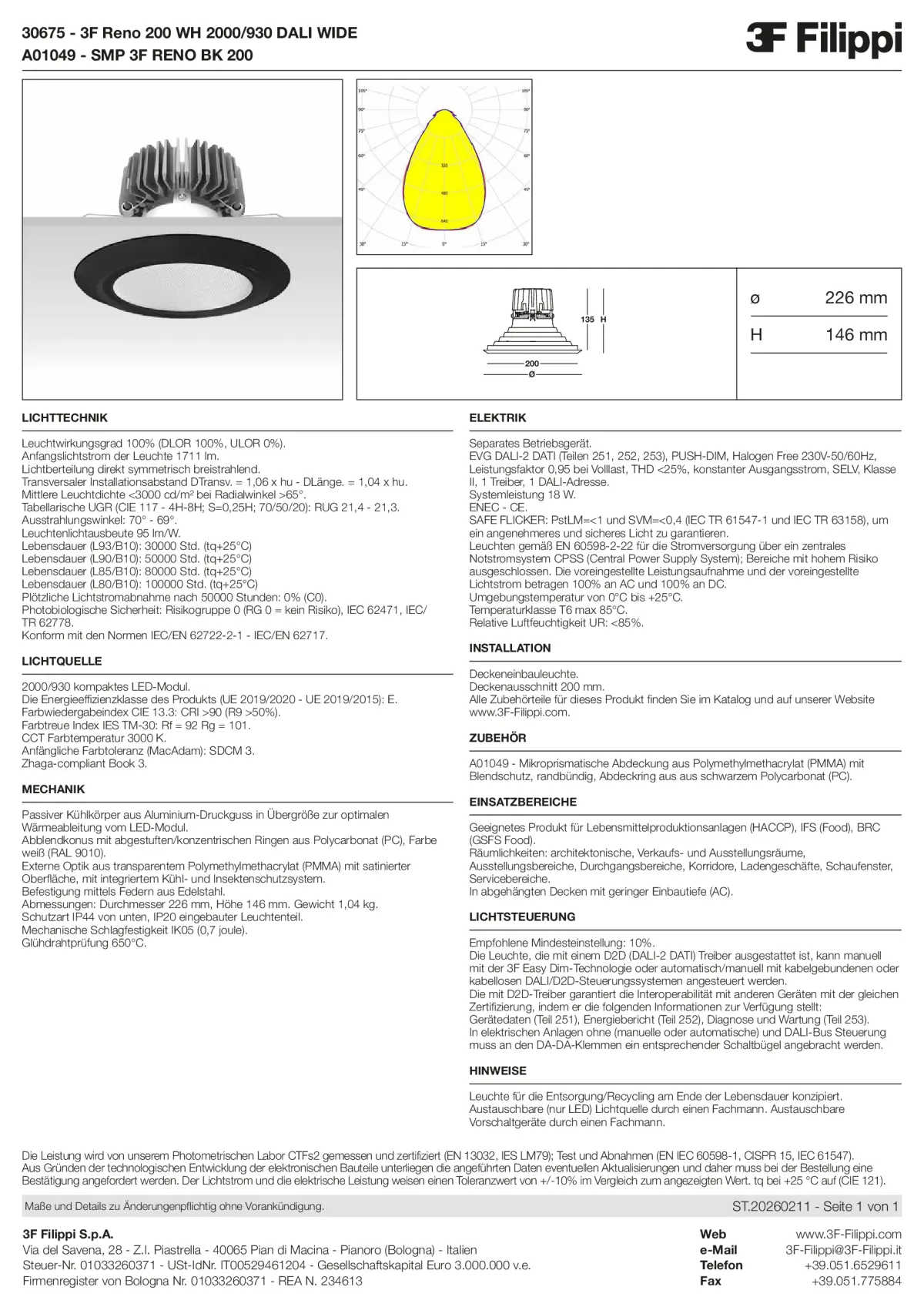30675+A01049 - 3F Reno 200 WH 2000-930 DALI WIDE + SMP BK - Datasheet - de
