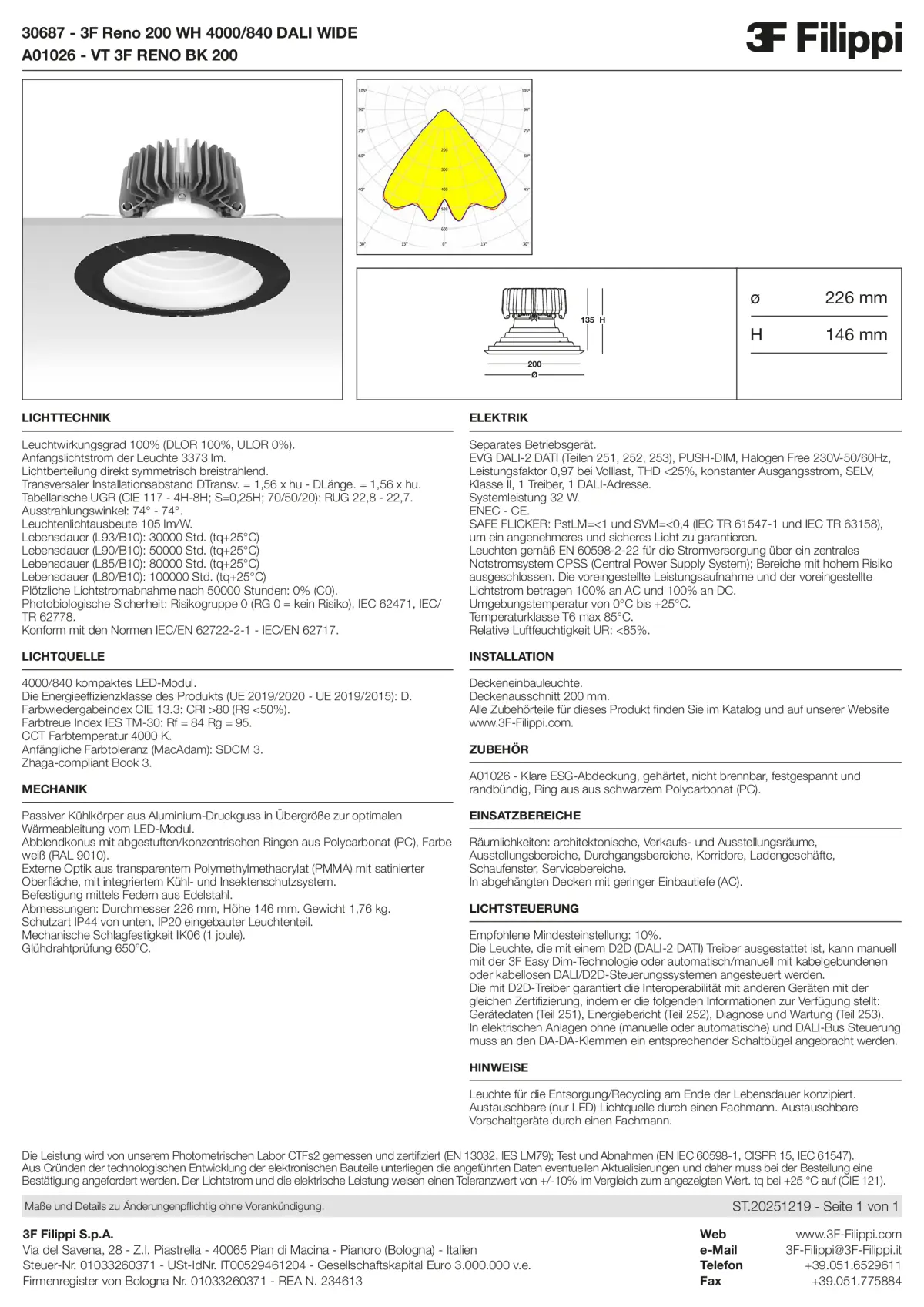 30687+A01026 - 3F Reno 200 WH 4000-840 DALI WIDE + VT BK - Datasheet - de