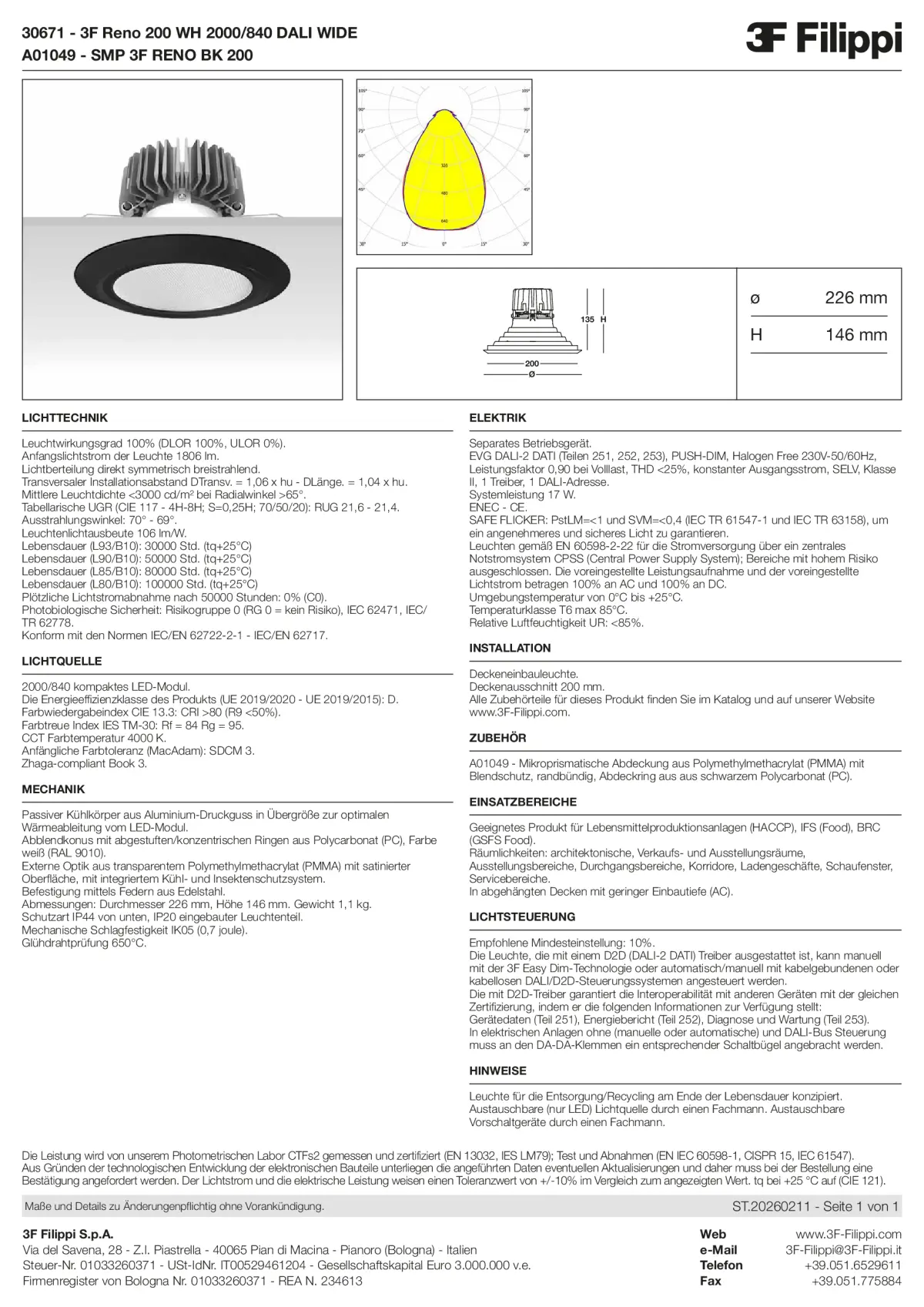 30671+A01049 - 3F Reno 200 WH 2000-840 DALI WIDE + SMP BK - Datasheet - de