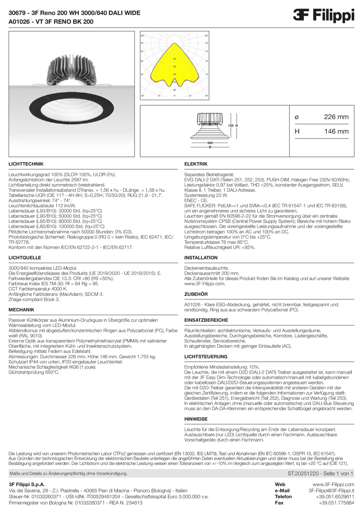 30679+A01026 - 3F Reno 200 WH 3000-840 DALI WIDE + VT BK - Datasheet - de