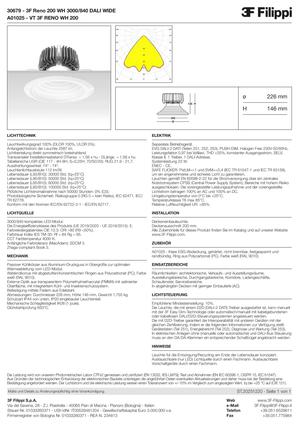 30679+A01025 - 3F Reno 200 WH 3000-840 DALI WIDE + VT WH - Datasheet - de