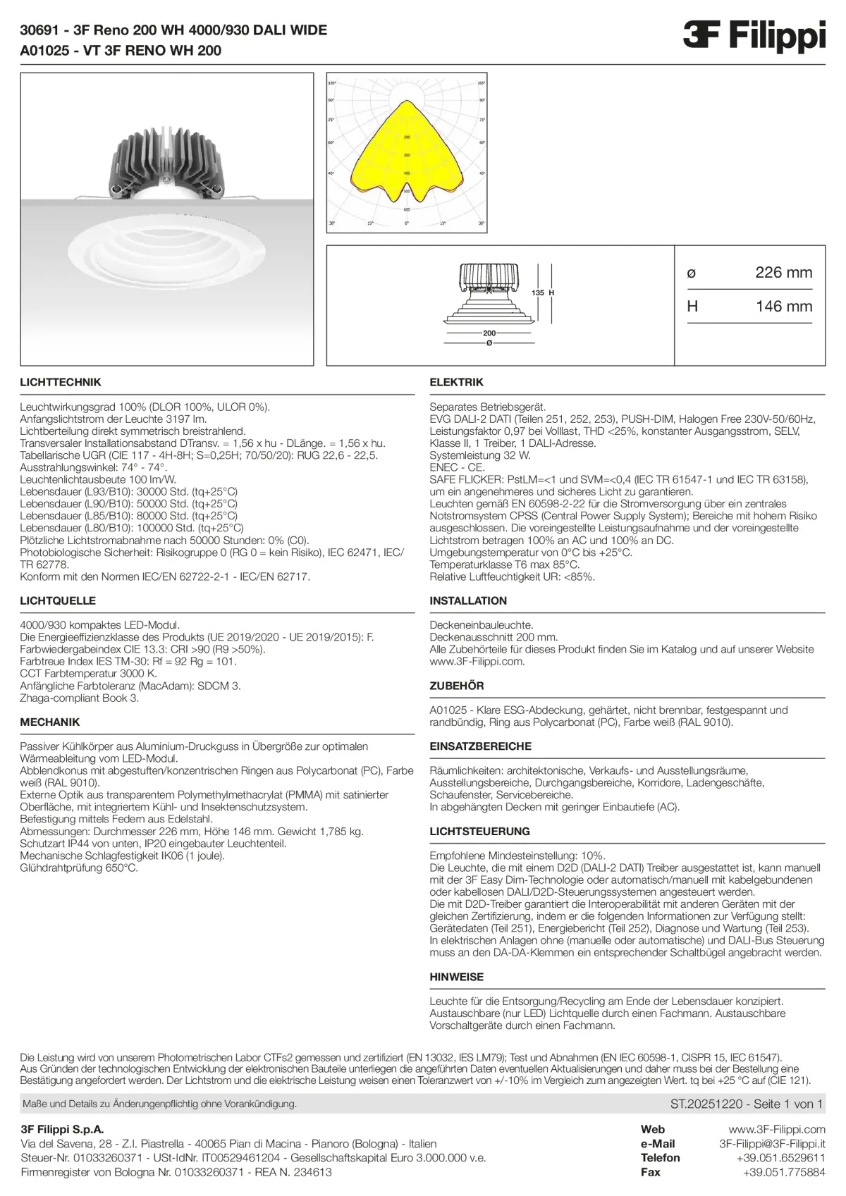 30691+A01025 - 3F Reno 200 WH 4000-930 DALI WIDE + VT WH - Datasheet - de