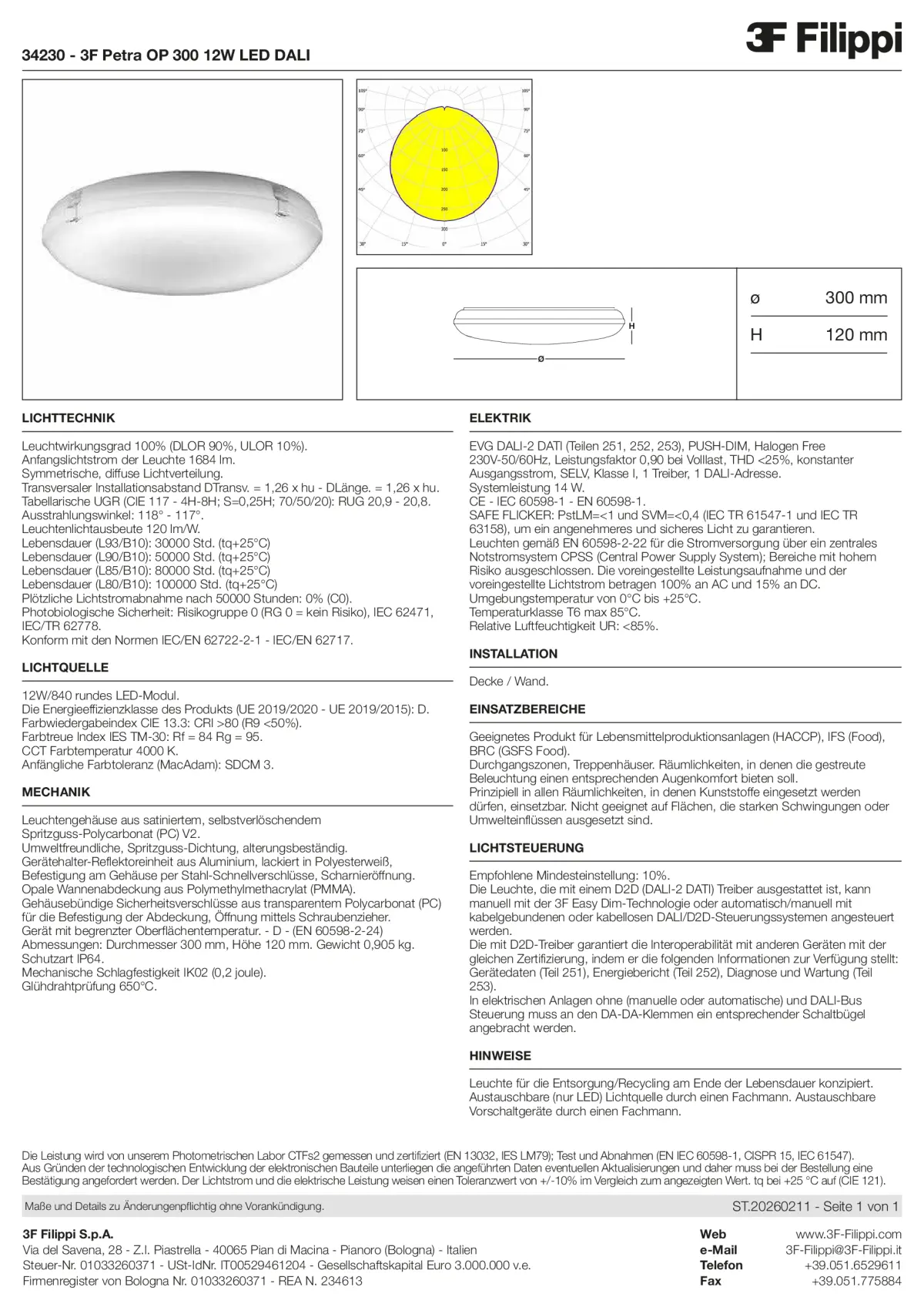 34230 - 3F Petra OP 300 12W LED DALI - Datasheet - de