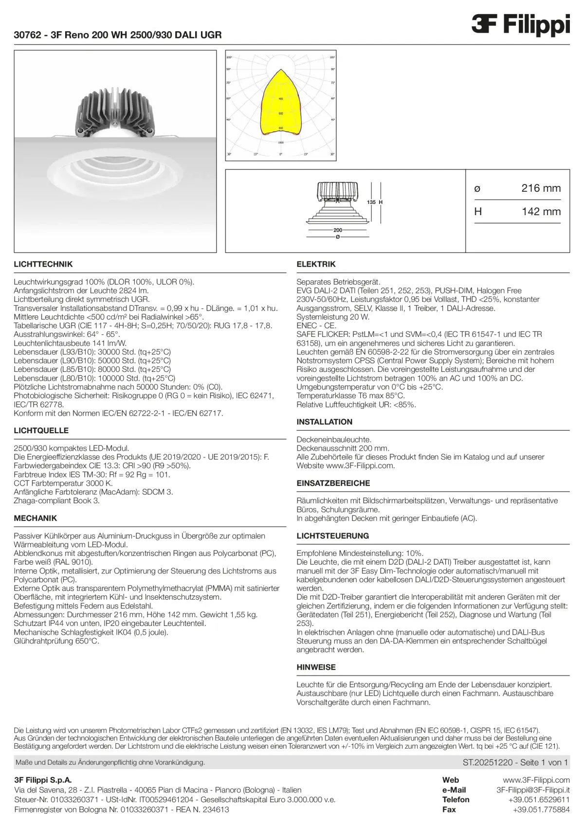 30762 - 3F Reno 200 WH 2500-930 DALI UGR - Datasheet - de