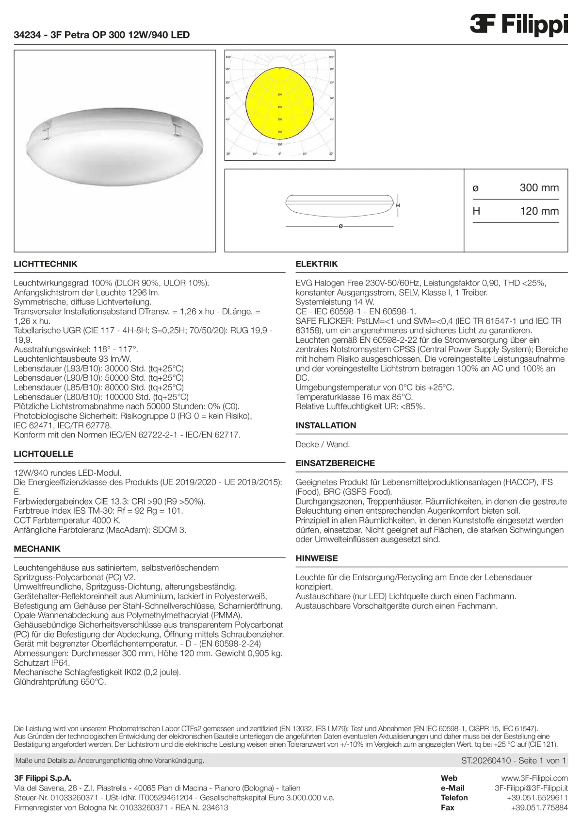 34234 - 3F Petra OP 300 12W-940 LED - Datasheet - de