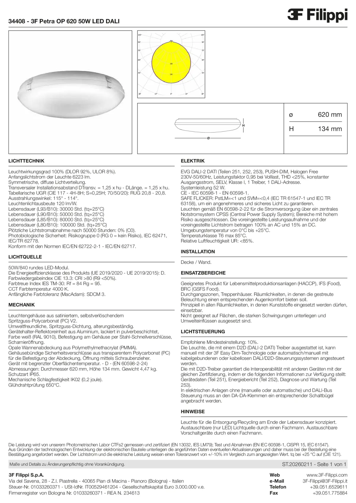 34408 - 3F Petra OP 620 50W LED DALI - Datasheet - de