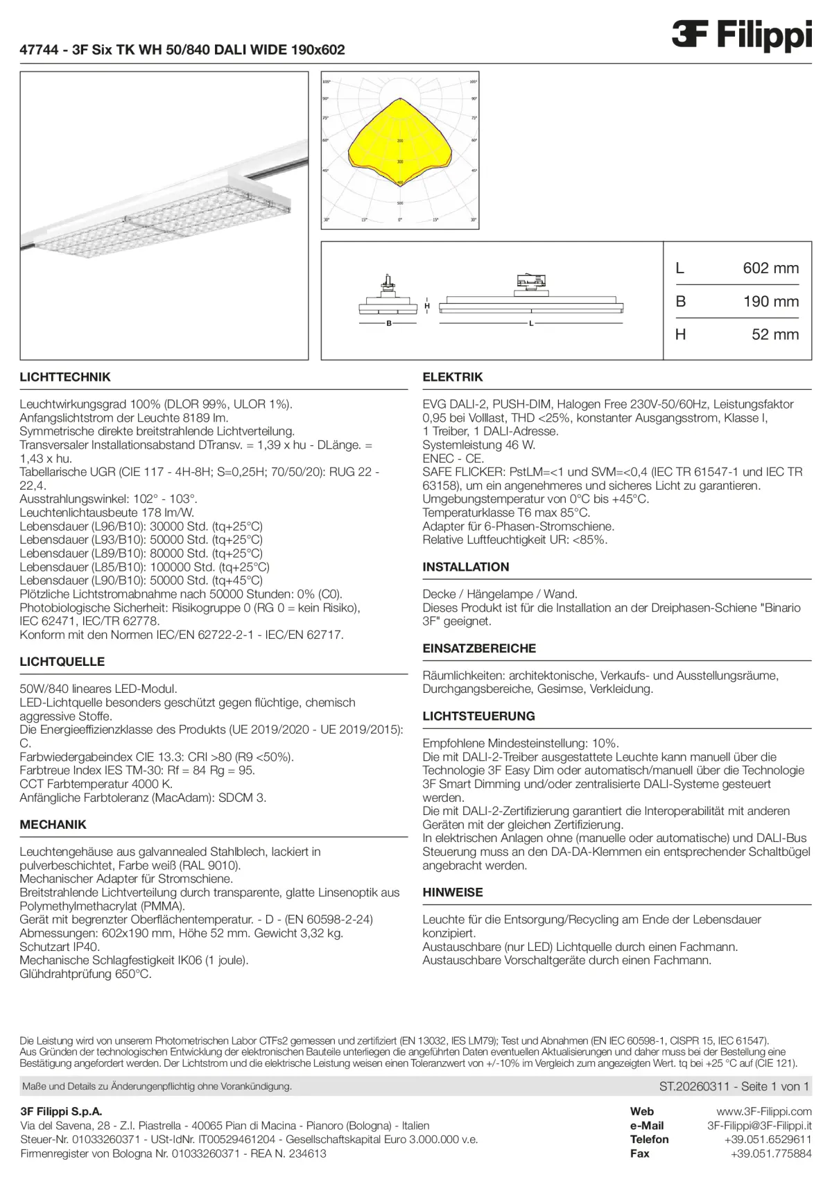 47744 - 3F Six TK WH 50-840 DALI WIDE 190x602 - Datasheet - de