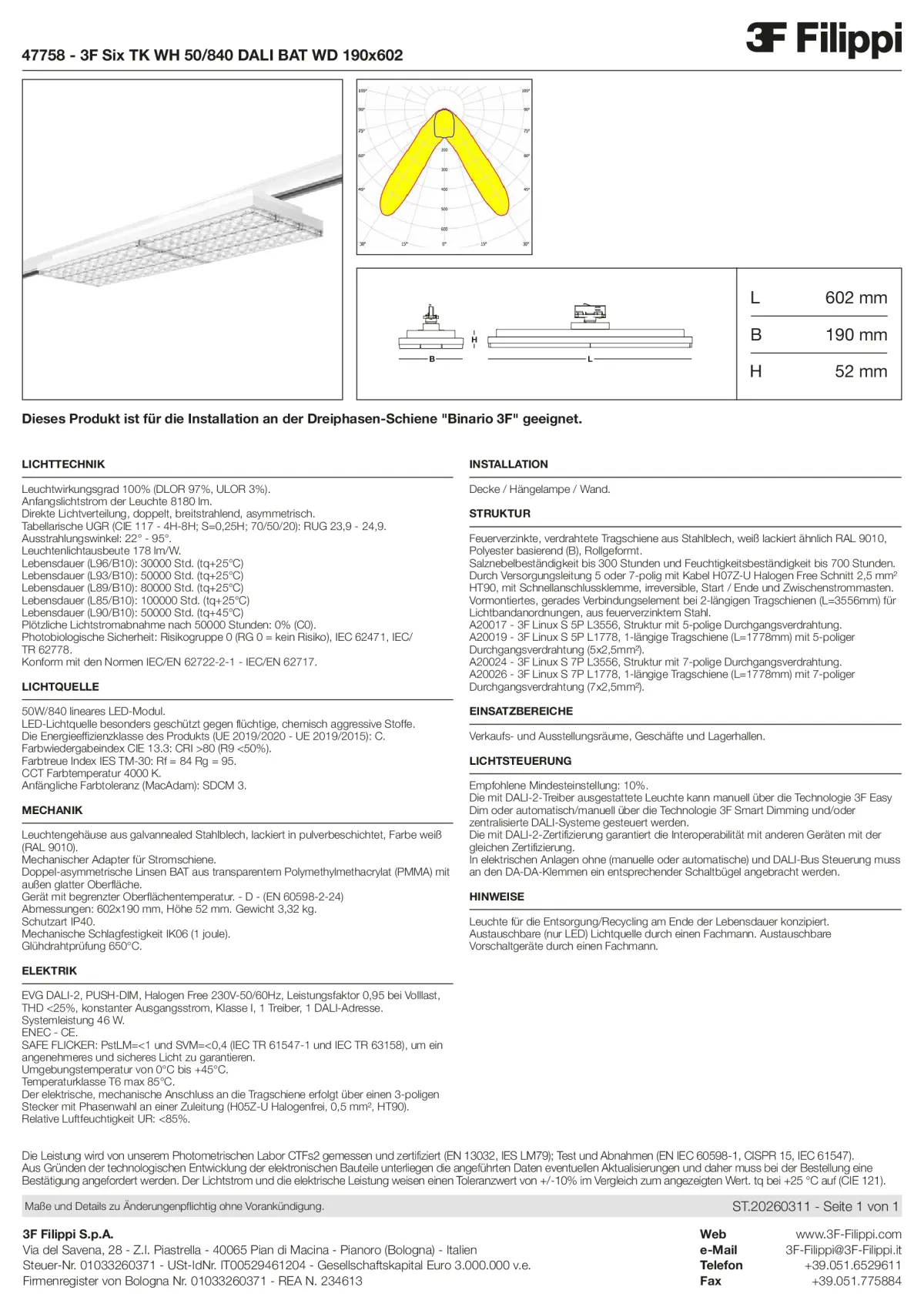 47758 - 3F Six TK WH 50-840 DALI BAT WD 190x602 - Datasheet - de