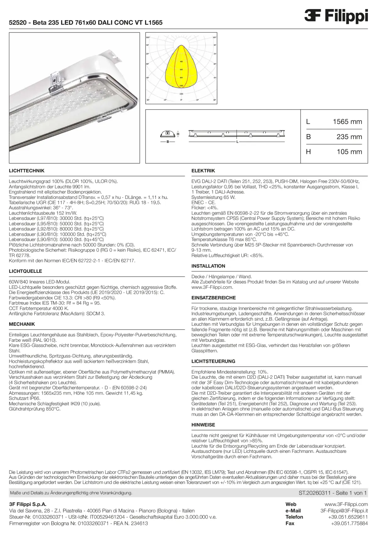 52520 - Beta 235 LED 761x60 DALI CONC VT L1565 - Datasheet - de