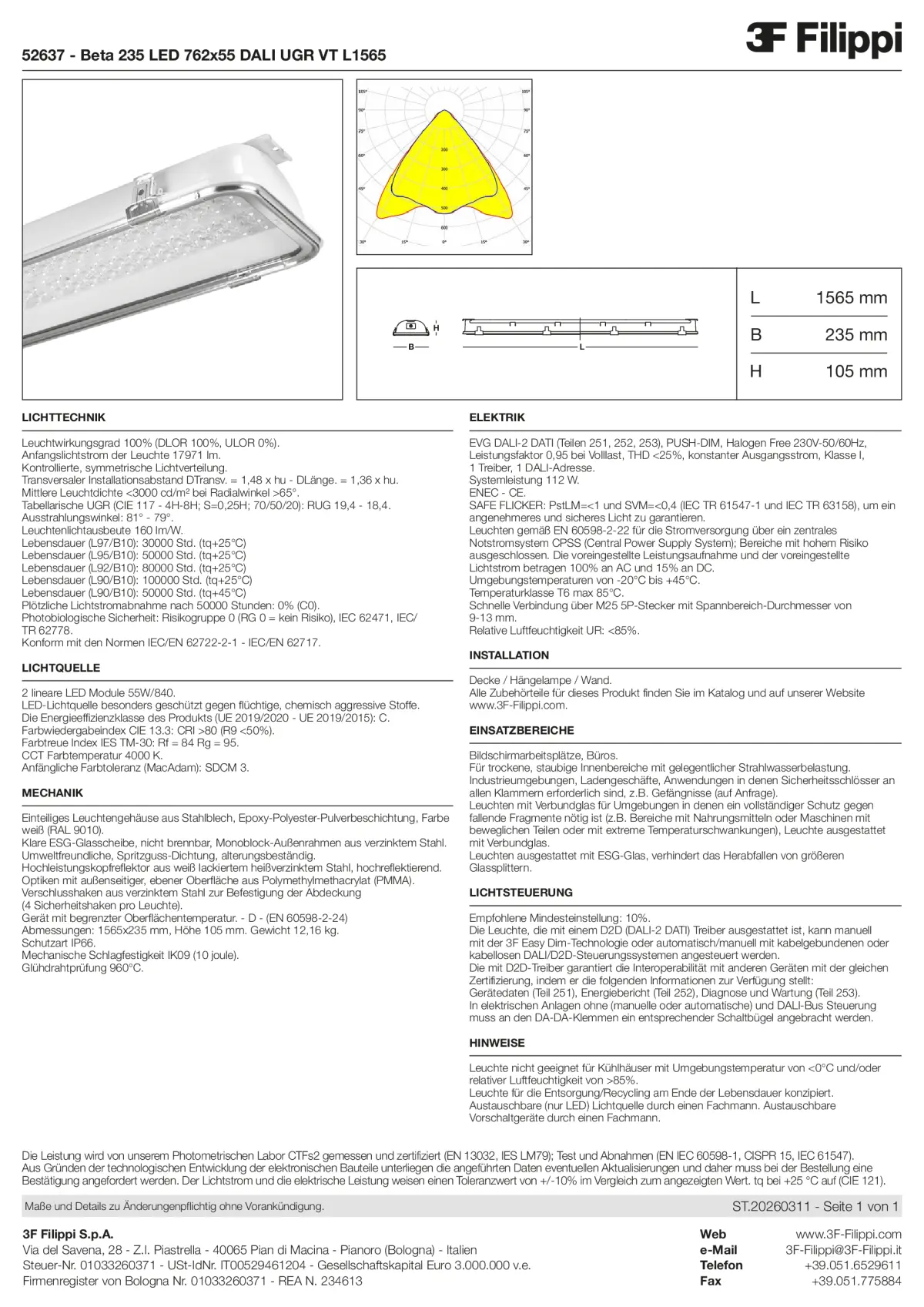 52637 - Beta 235 LED 762x55 DALI UGR VT L1565 - Datasheet - de