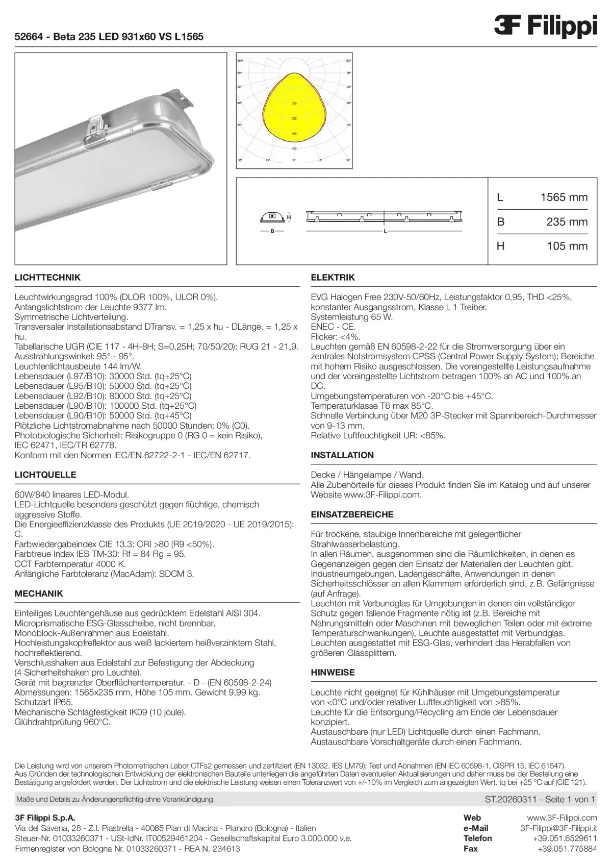 52664 - Beta 235 LED 931x60 VS L1565 - Datasheet - de