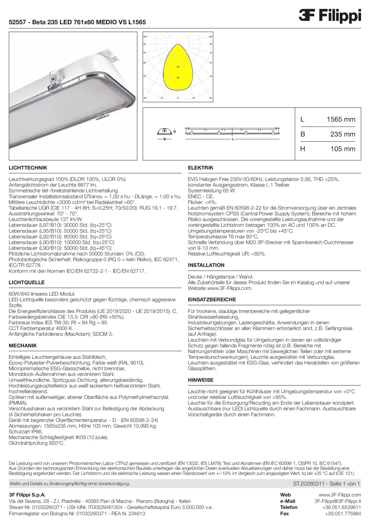 52557 - Beta 235 LED 761x60 MEDIO VS L1565 - Datasheet - de