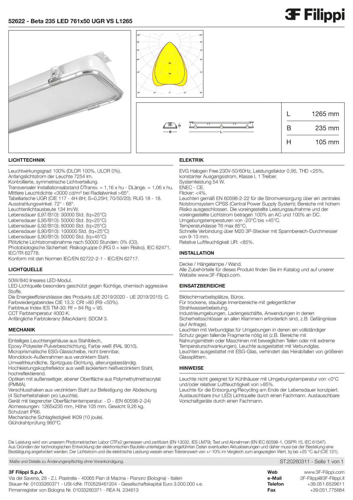 52622 - Beta 235 LED 761x50 UGR VS L1265 - Datasheet - de