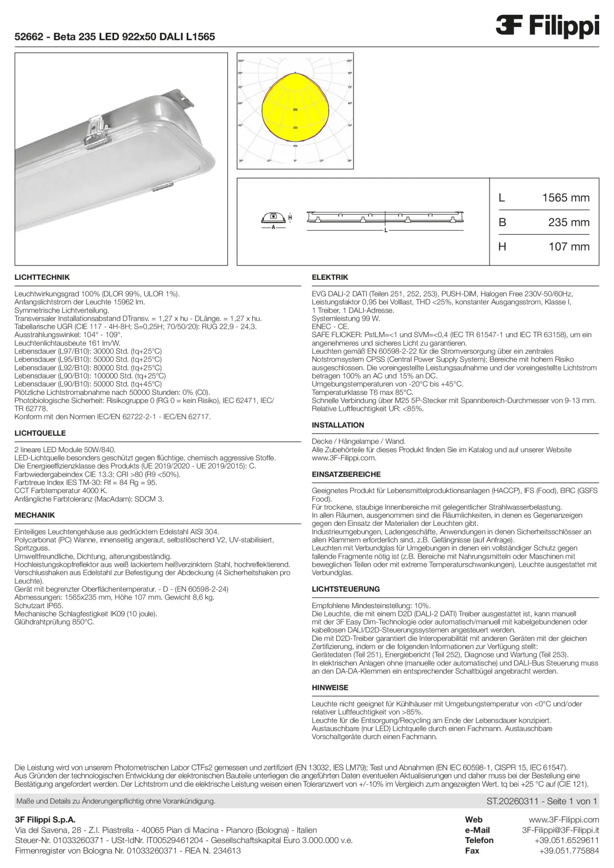 52662 - Beta 235 LED 922x50 DALI L1565 - Datasheet - de