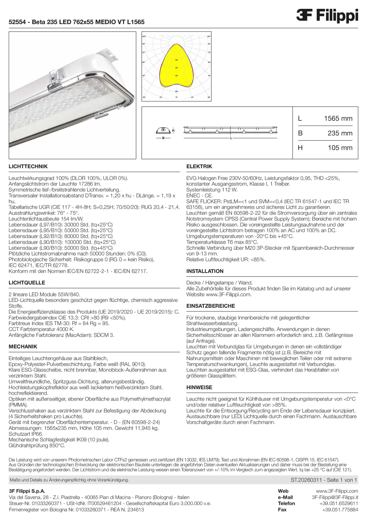 52554 - Beta 235 LED 762x55 MEDIO VT L1565 - Datasheet - de