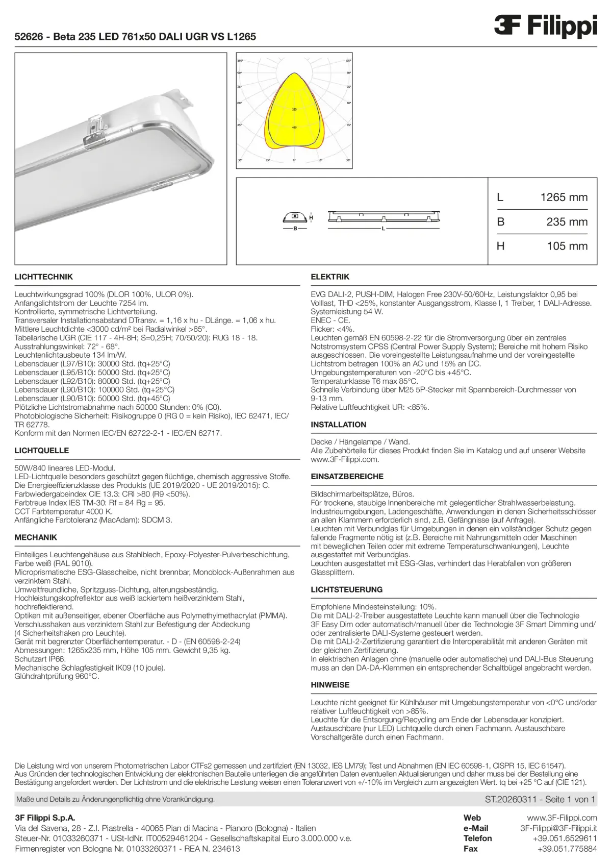 52626 - Beta 235 LED 761x50 DALI UGR VS L1265 - Datasheet - de